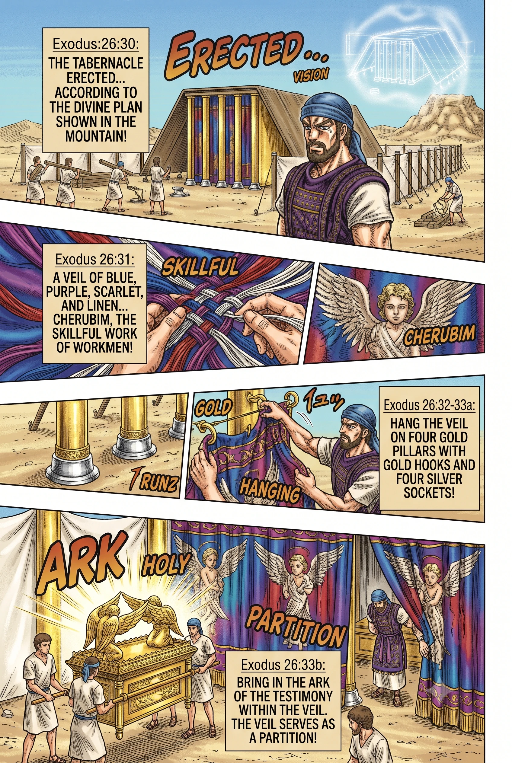 Exodus 26 illustration: Placing the Mercy Seat, Table, and Lampstand