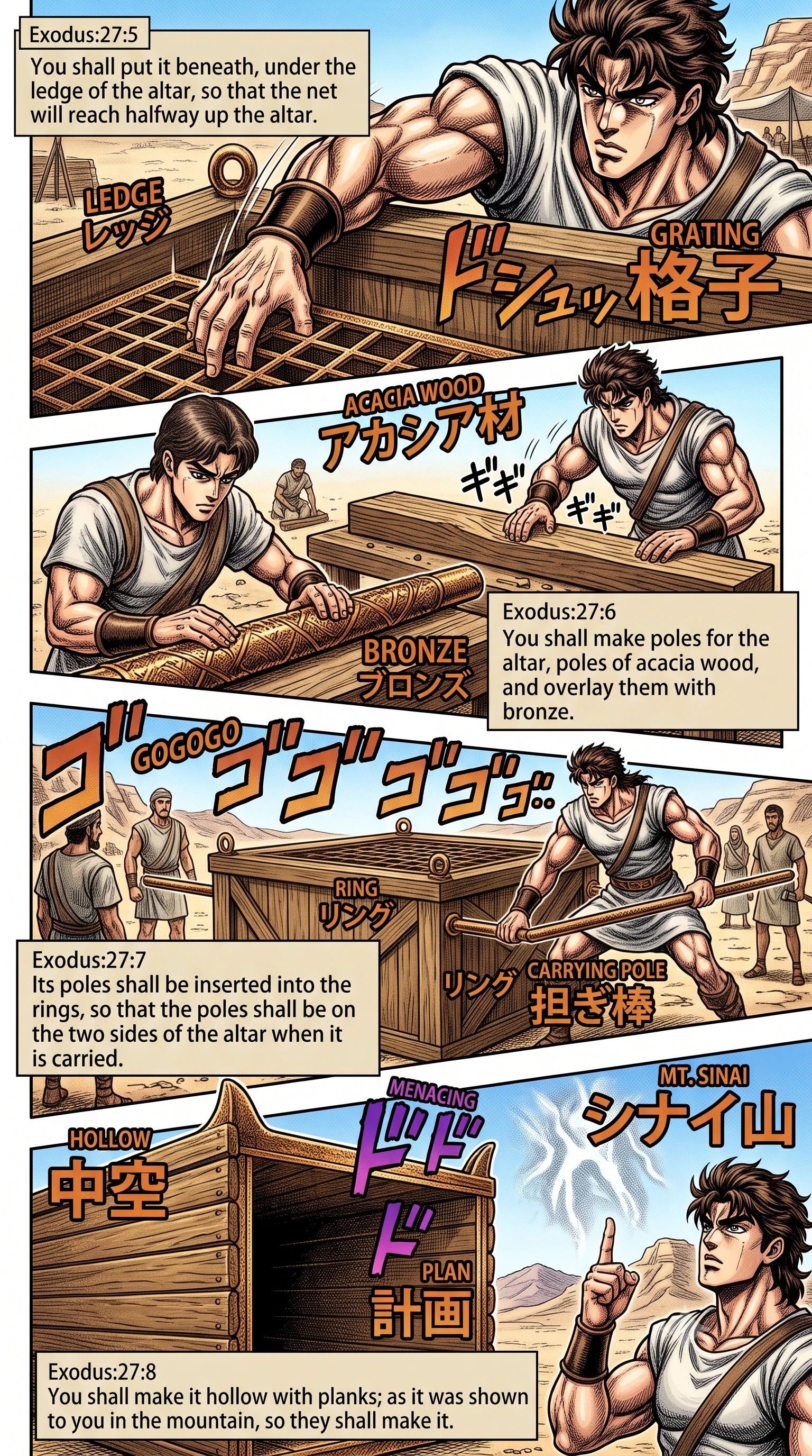 Exodus 27 illustration: Bronze Grating and Carrying Poles