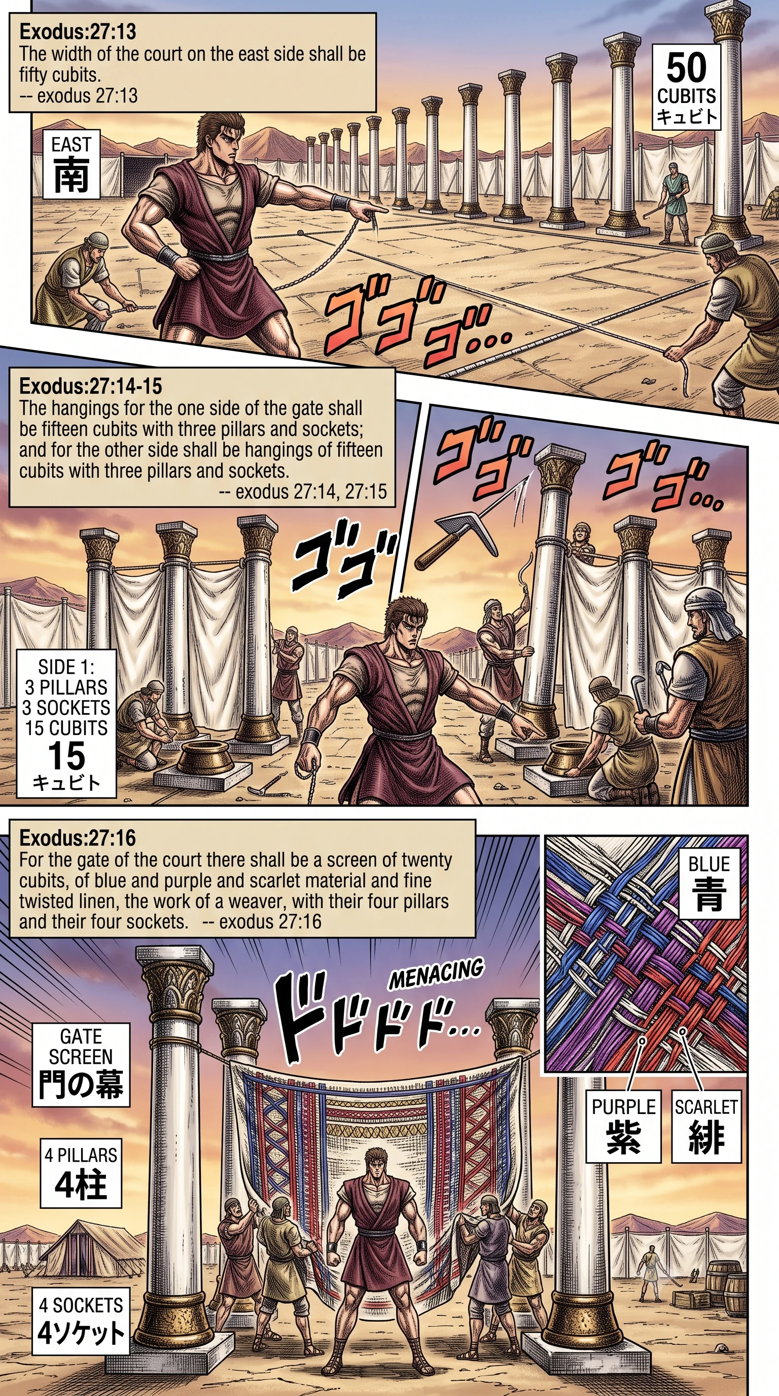 Exodus 27 illustration: The Gate Screen and Court's Pillars