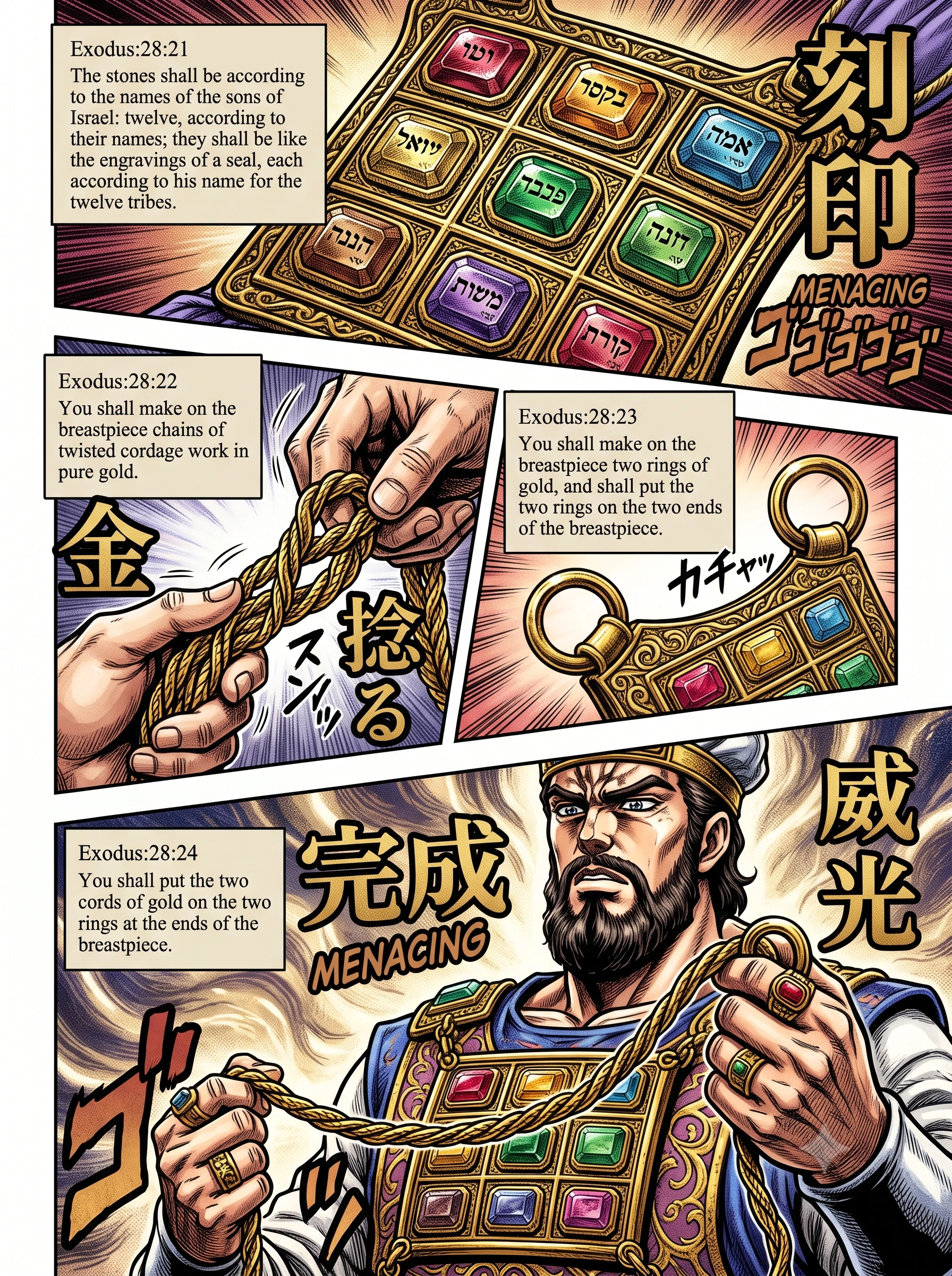 Exodus 28 illustration: Securing the Breastpiece to the Ephod