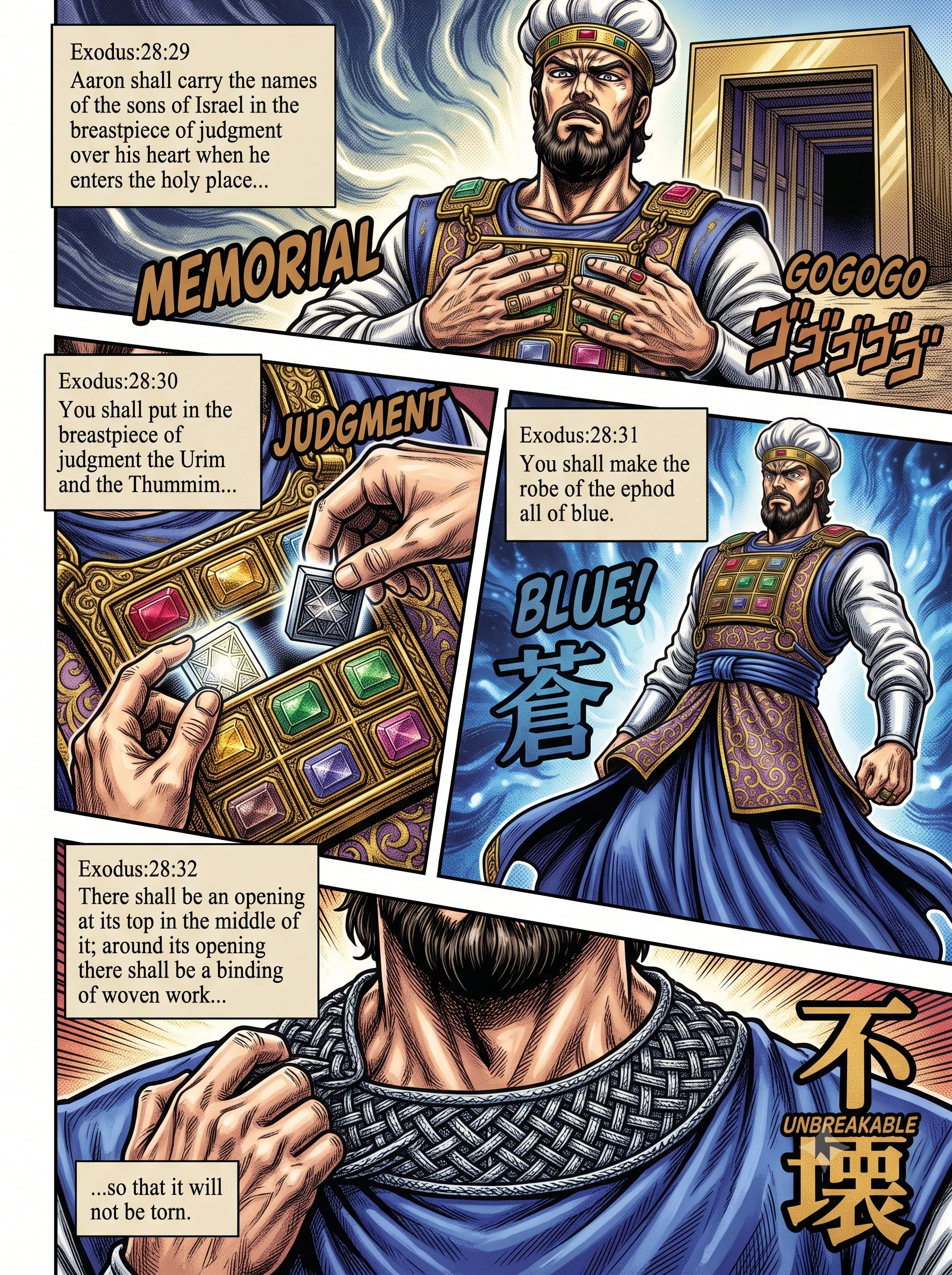 Exodus 28 illustration: The Blue Robe with Bells and Pomegranates
