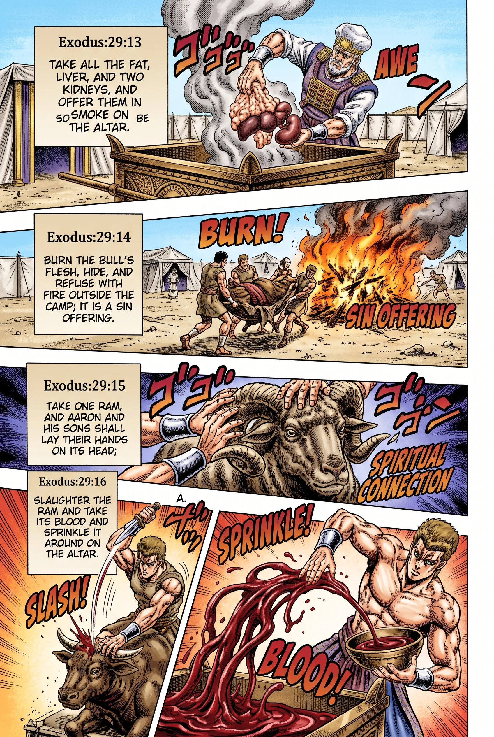 Exodus 29 illustration: Sacrificing the Bull as a Sin Offering
