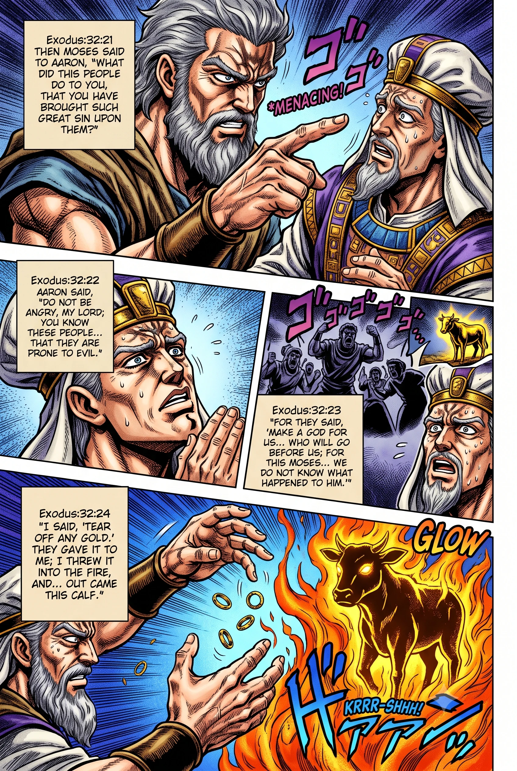 Exodus 32 illustration: Moses Breaks the Tablets, Destroys the Calf