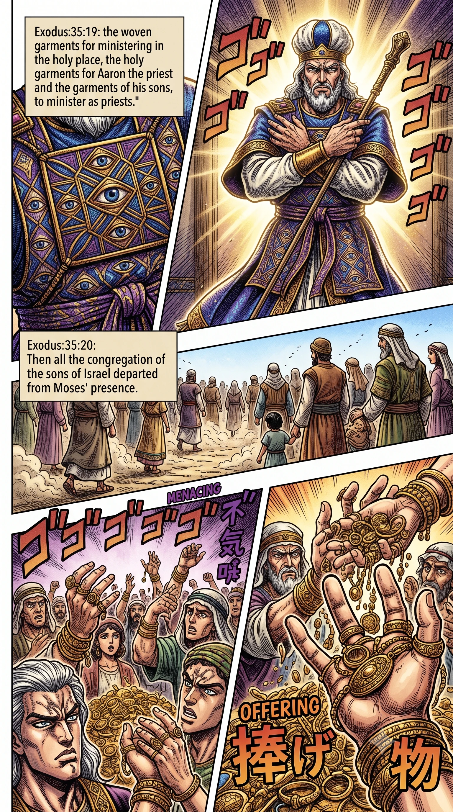 Exodus 35 illustration: Israelites Bring Gold and Fabric
