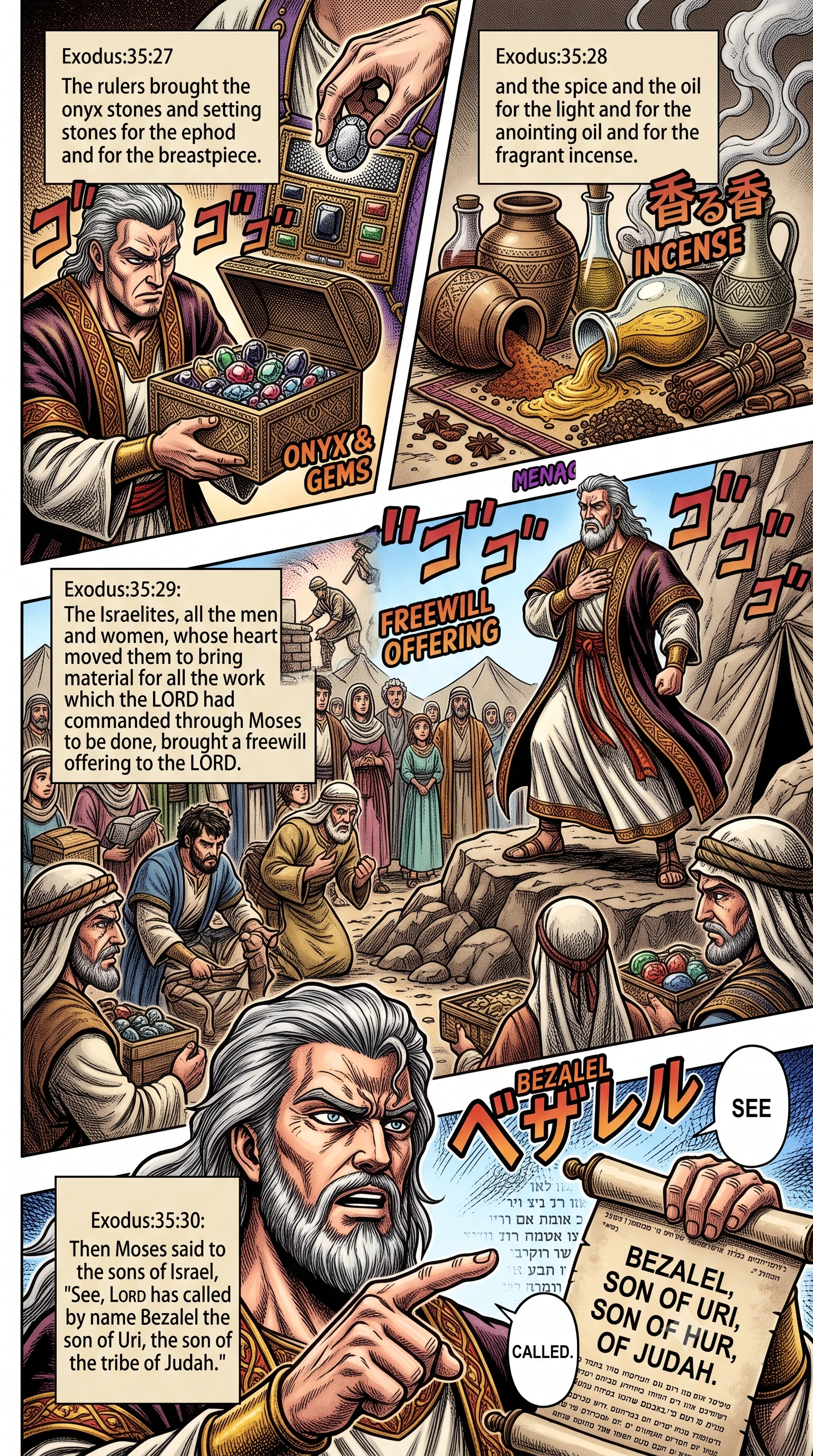 Exodus 35 illustration: Rulers and People Bring Freewill Gifts