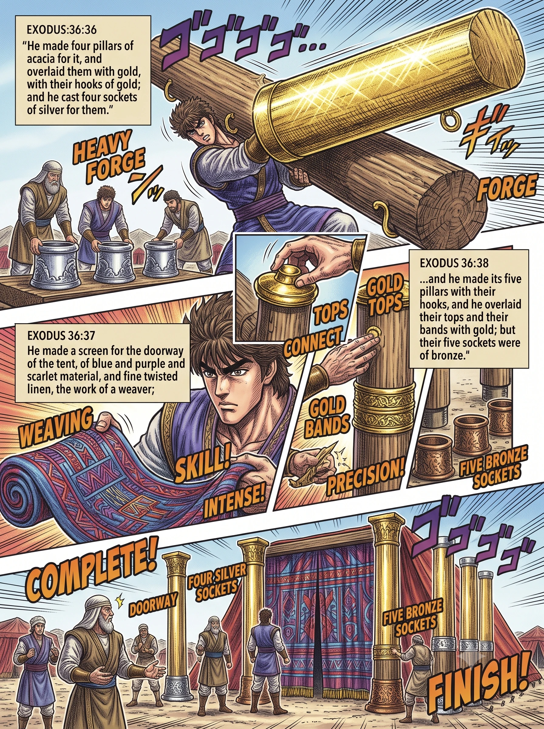 Exodus 36 illustration: Screen and Pillars for the Doorway