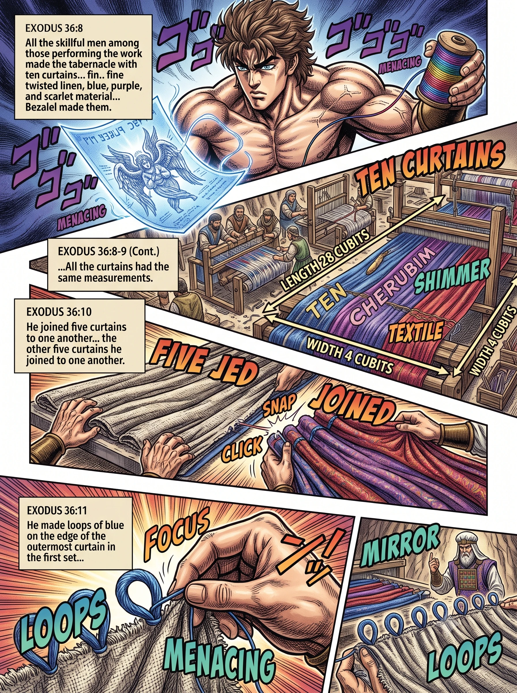 Exodus 36 illustration: Making and Joining the Linen Curtains