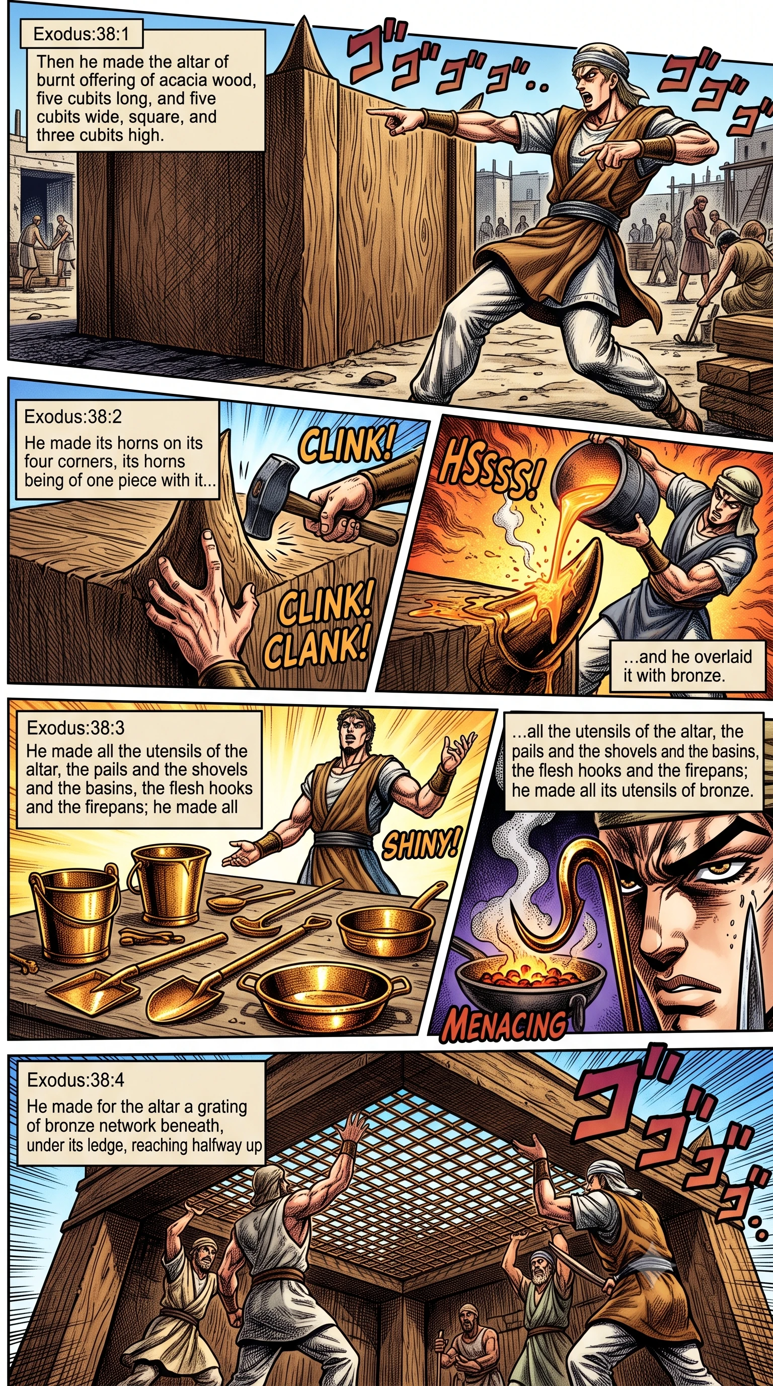 Exodus 38 illustration: Building the Bronze Altar