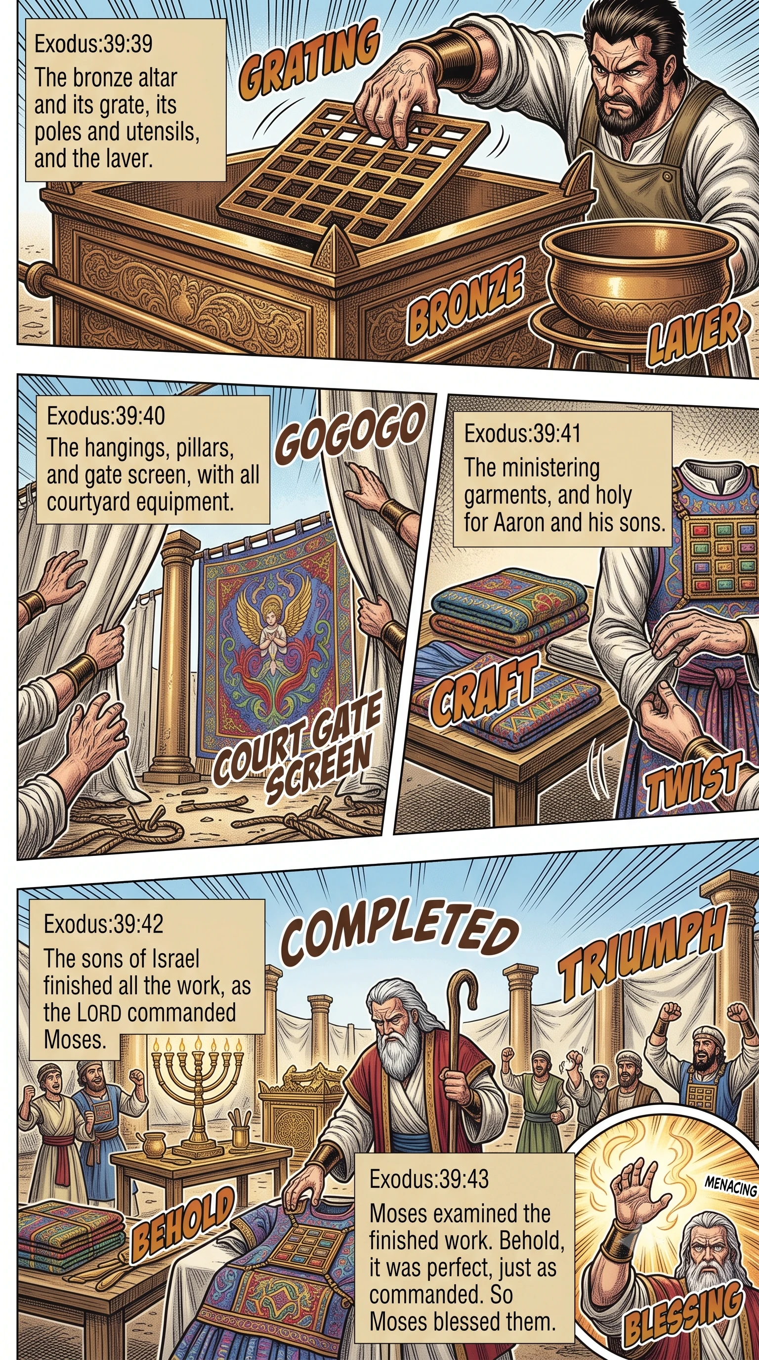 Exodus 39 illustration: Moses Examines the Work and Blesses