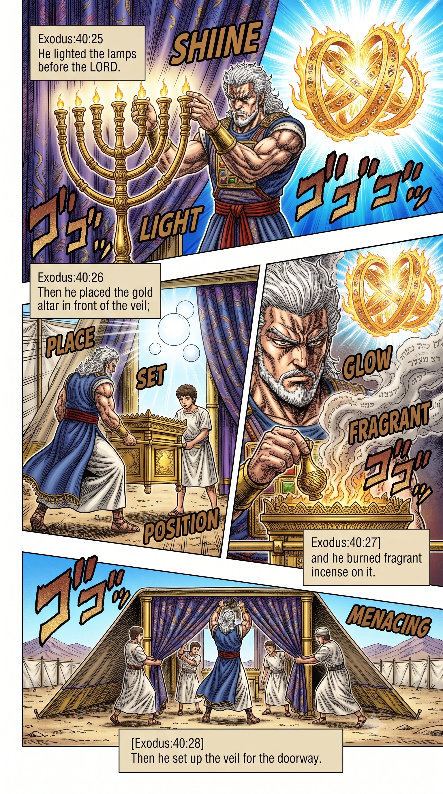 Exodus 40 illustration: The Lampstand Lit and Incense Burned