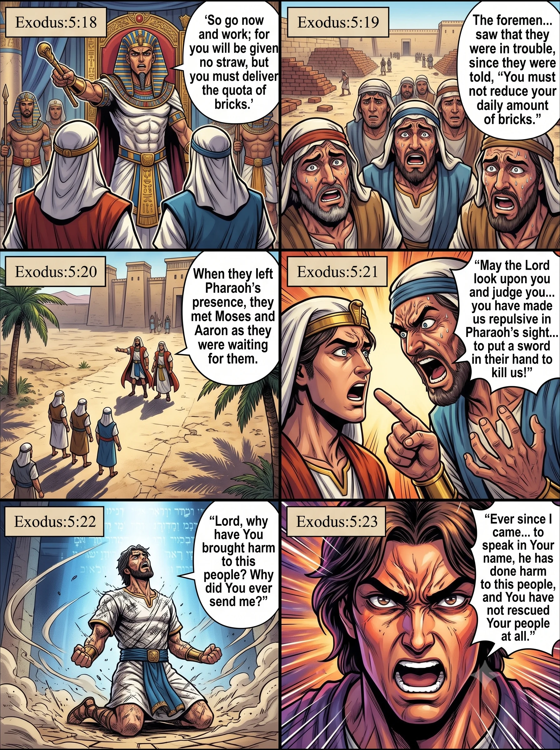 Exodus 5 illustration: The Foremen's Complaint and Moses's Prayer