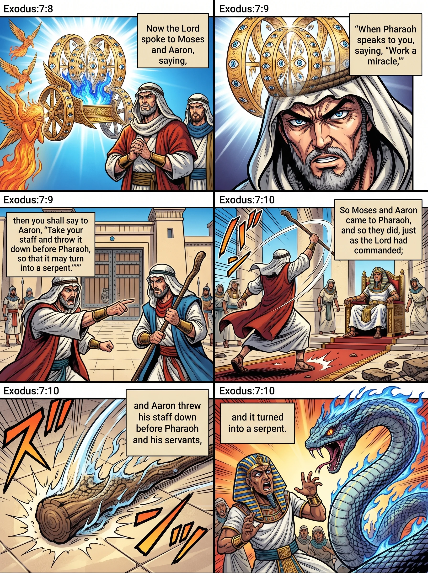 Exodus 7 illustration: Aaron's Staff Becomes a Serpent