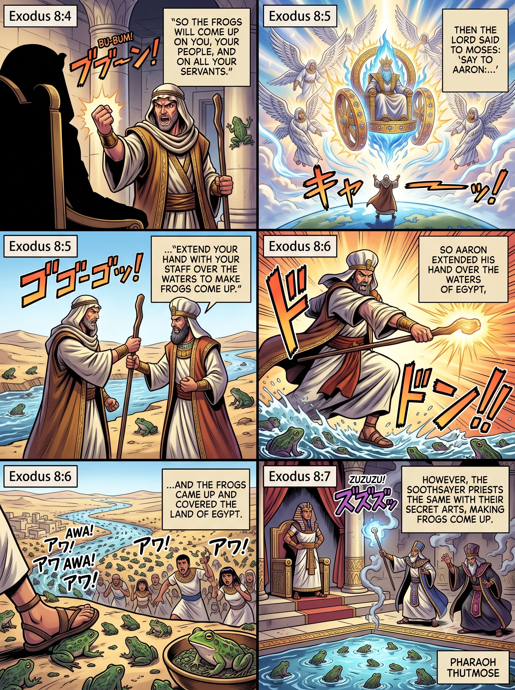 Exodus 8 illustration: Frogs Cover the Land of Egypt