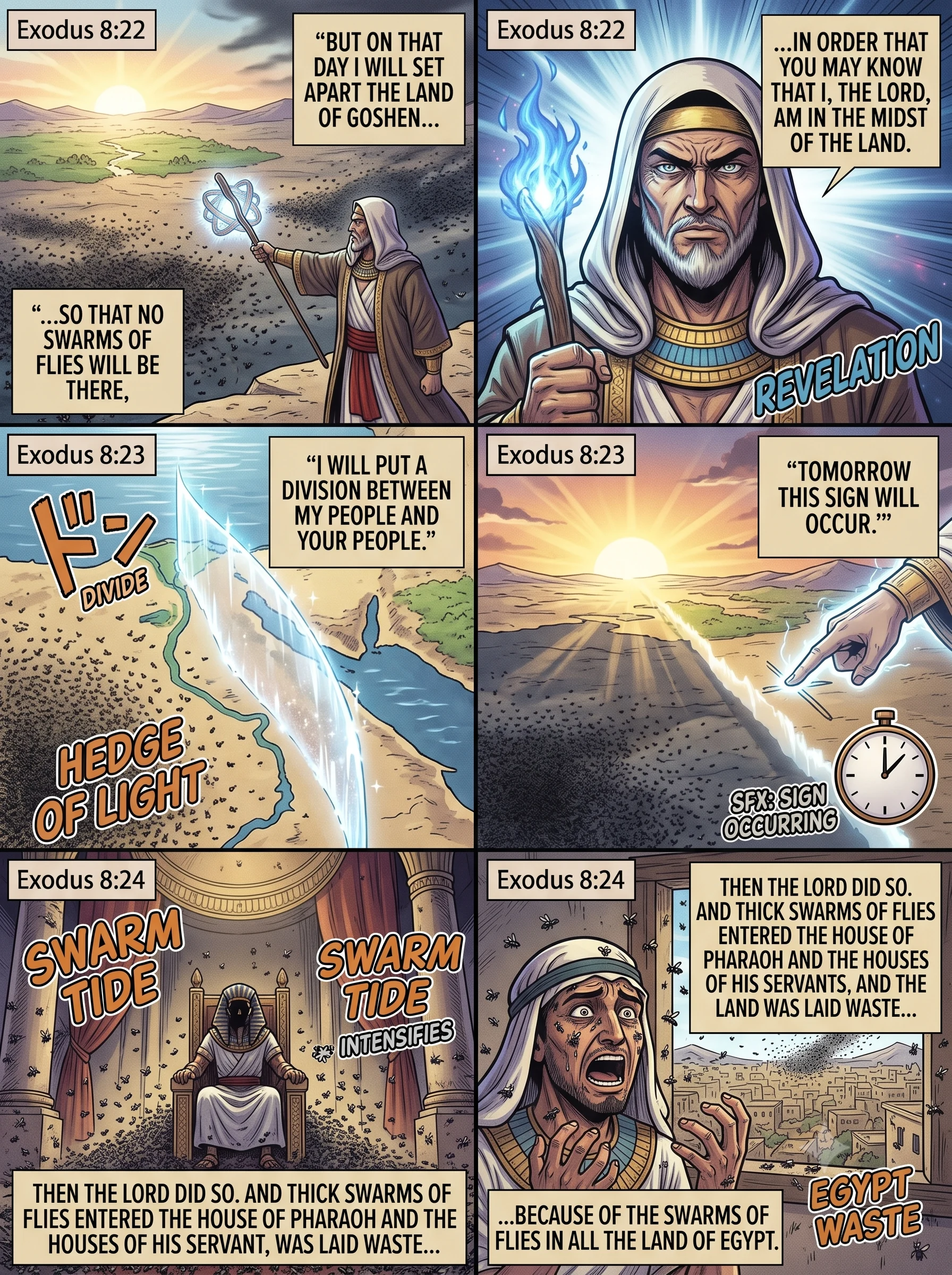 Exodus 8 illustration: Goshen Is Spared as Flies Swarm Egypt