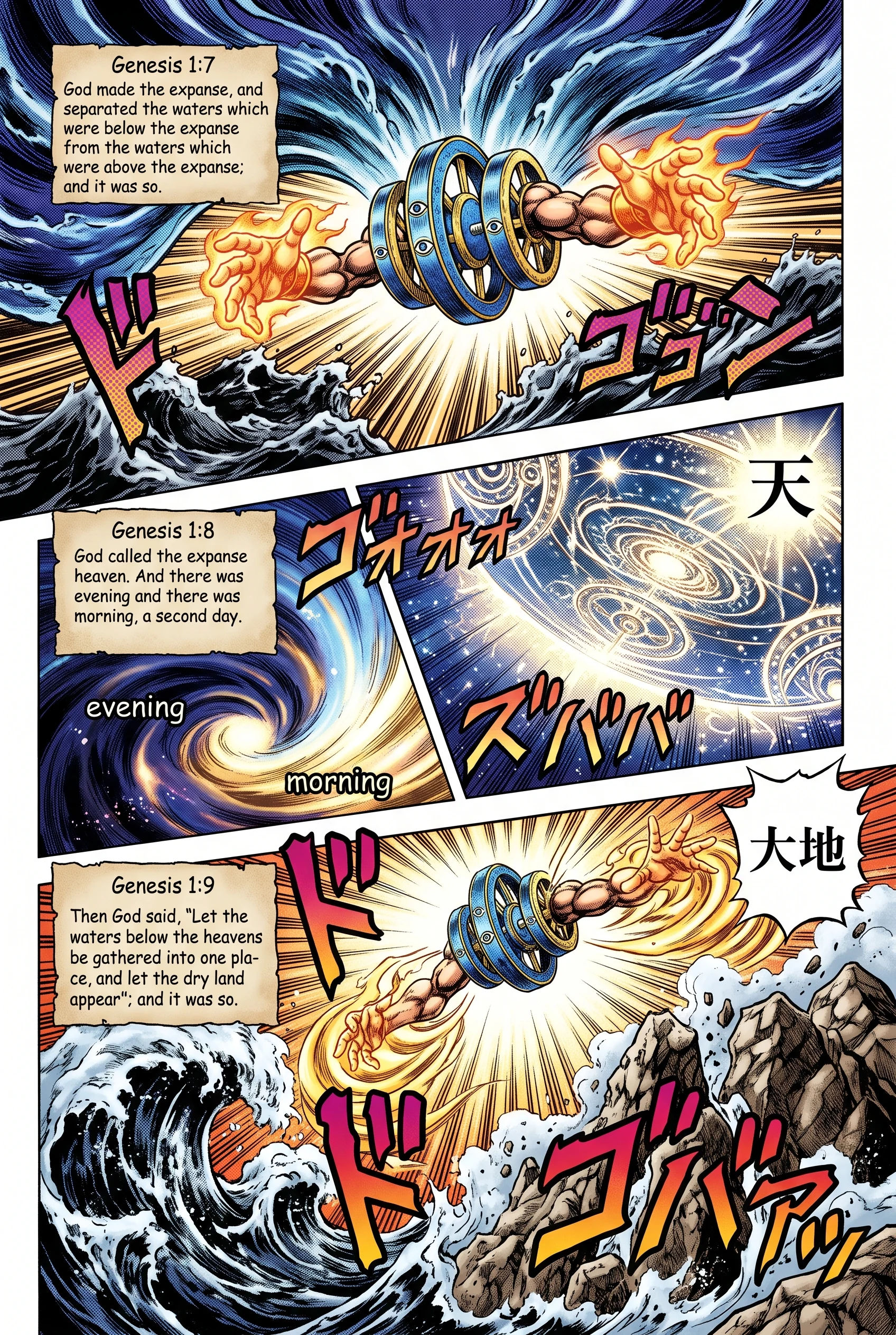 Genesis 1 illustration: God Makes the Expanse; Waters Gather