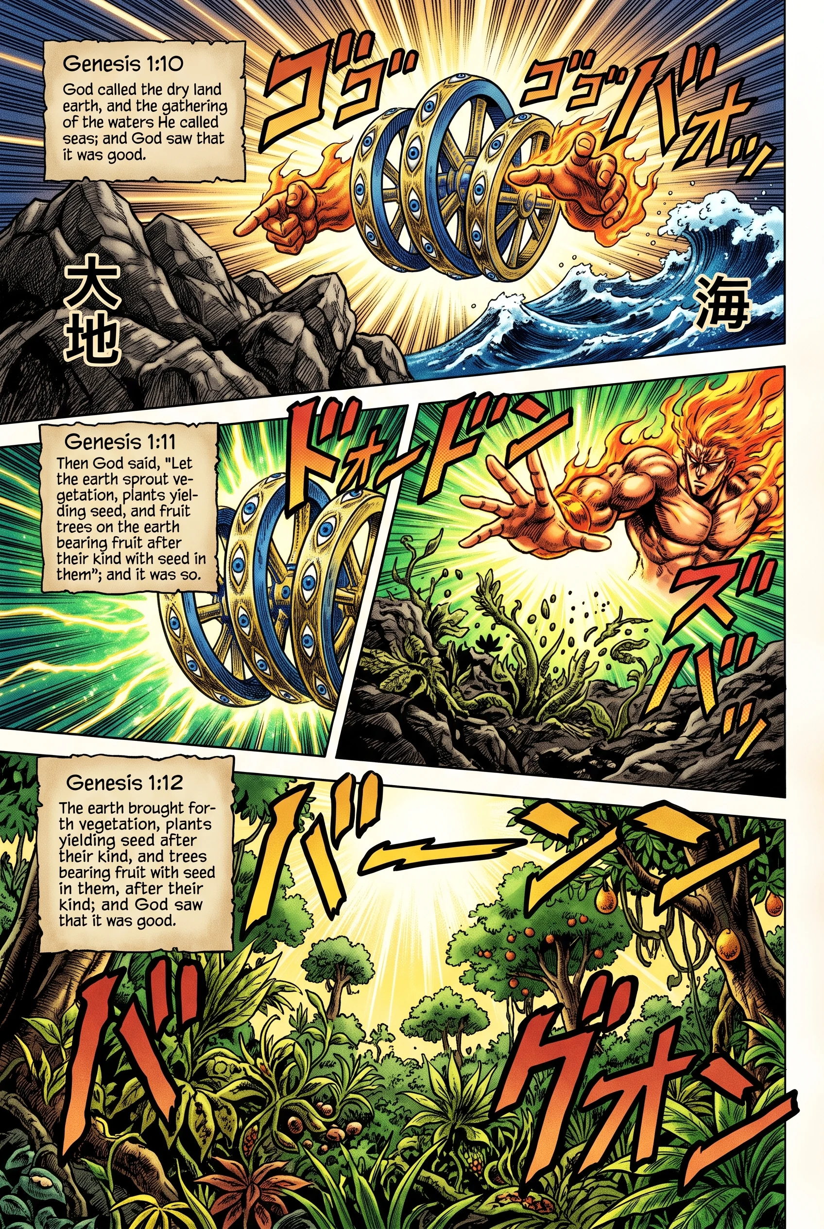 Genesis 1 illustration: Land, Seas, and Vegetation Appear