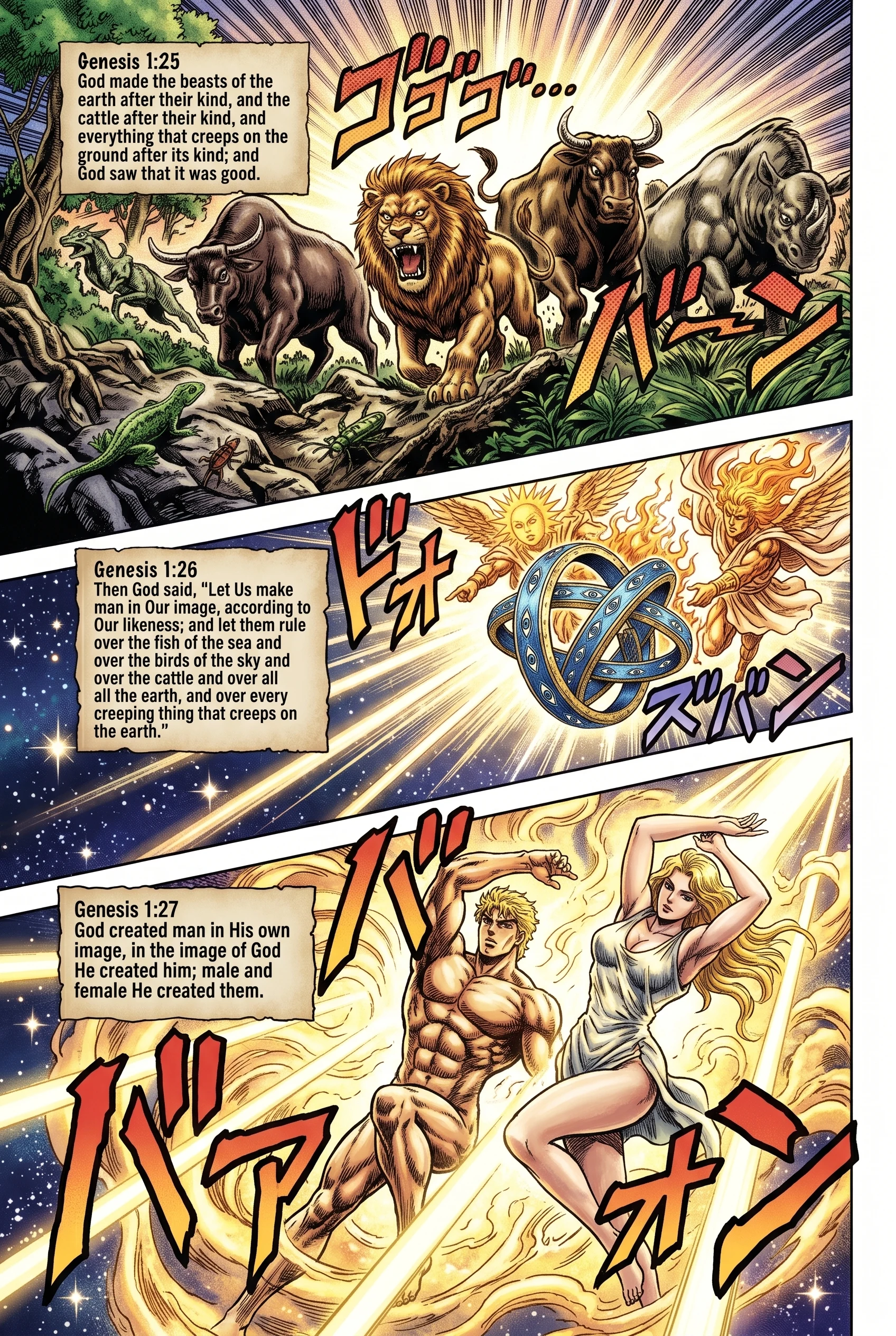Genesis 1 illustration: Animals Made; Man in God's Image