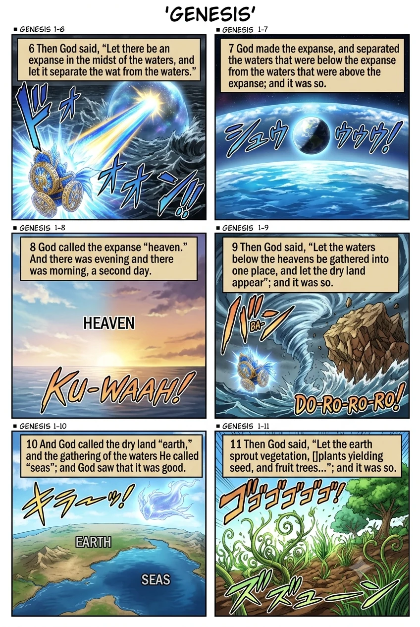 Genesis 1 illustration: Day Two & Three: Sky and Land
