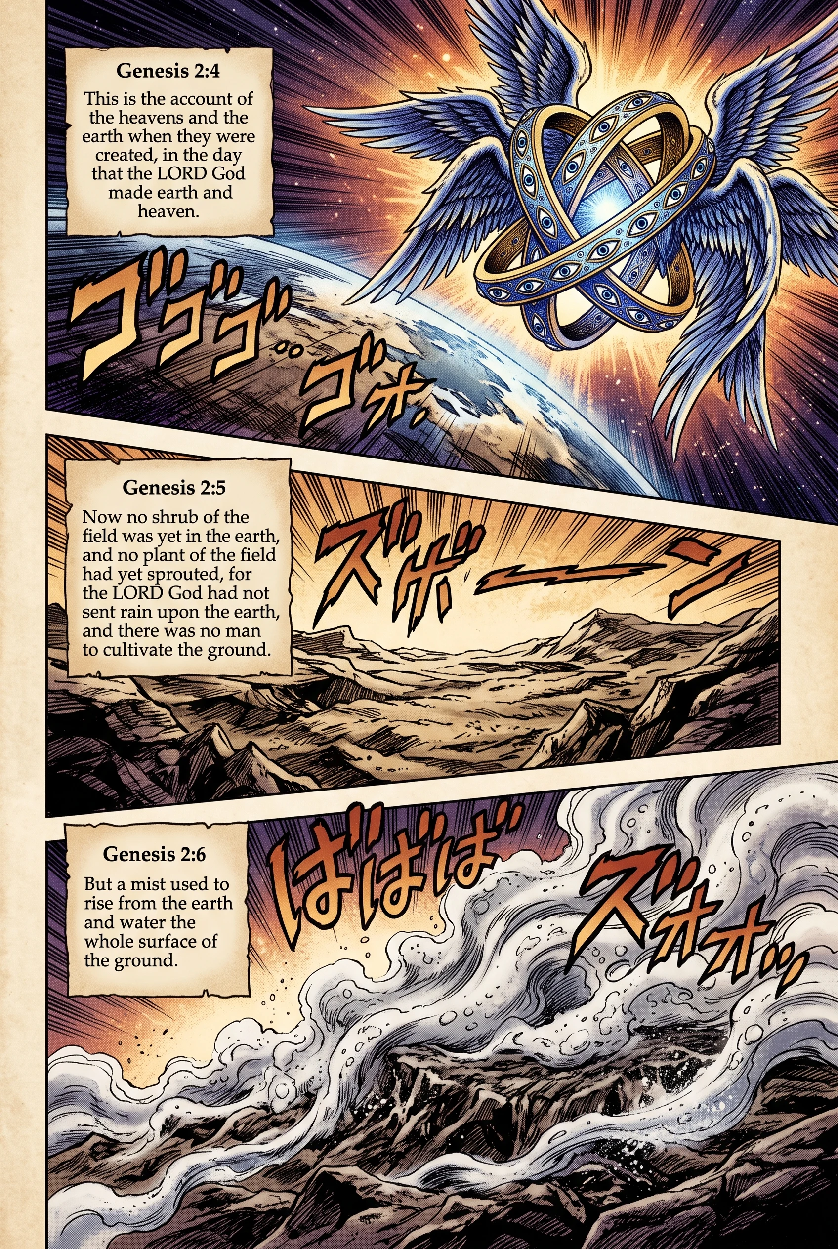 Genesis 2 illustration: No Plants Yet; Mist Waters the Ground