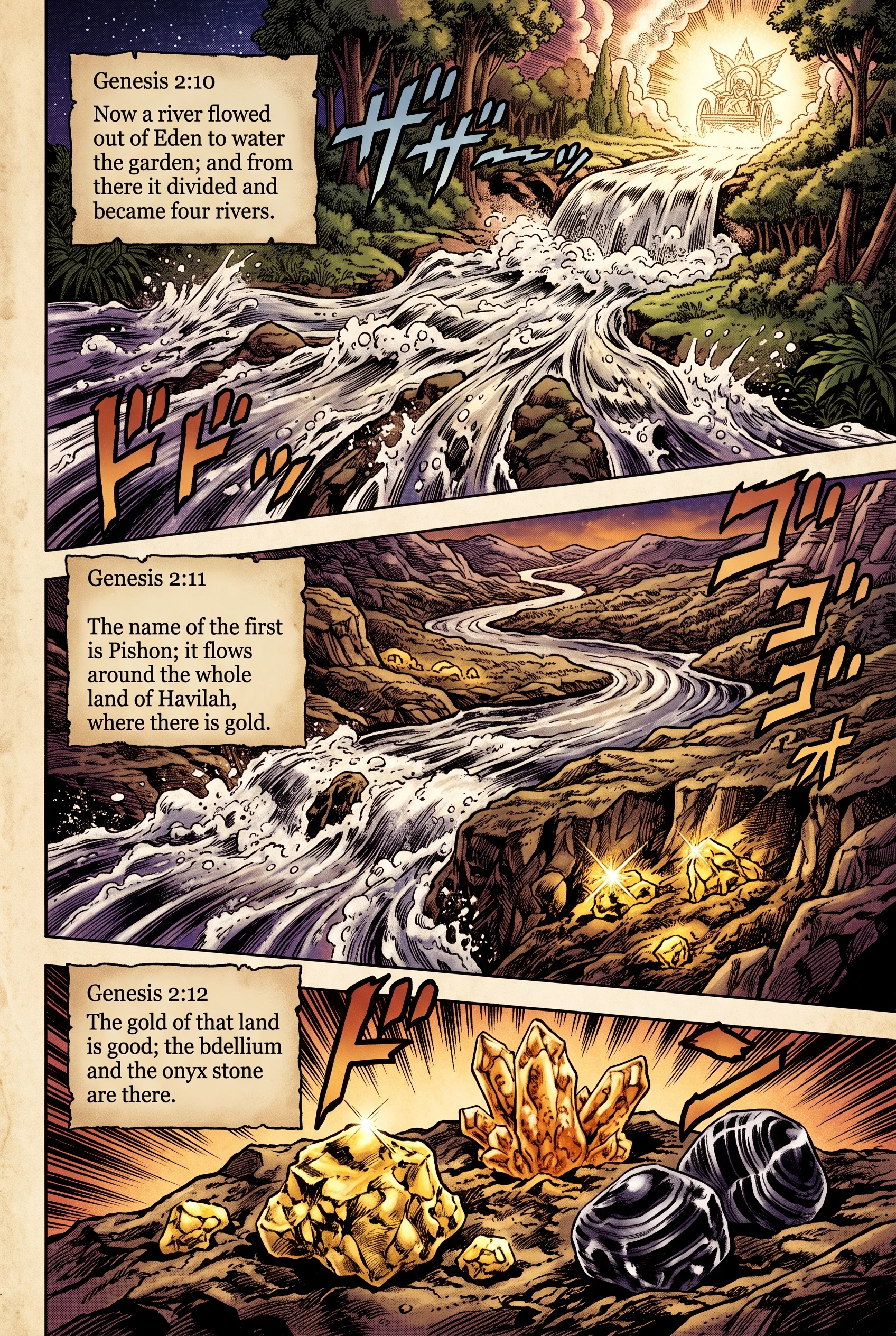 Genesis 2 illustration: A River Divides into Four Rivers