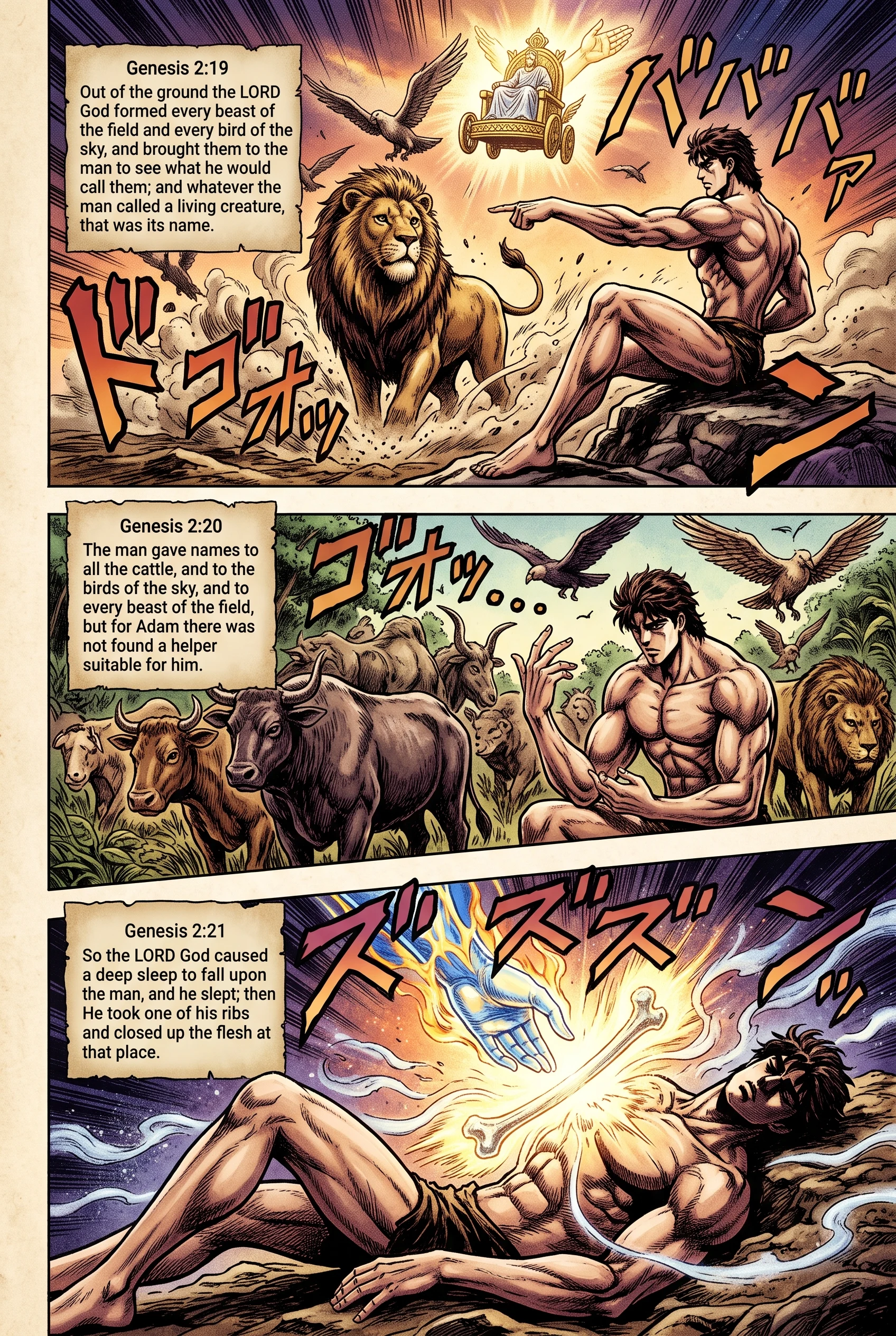 Genesis 2 illustration: Adam Names the Animals; the Deep Sleep