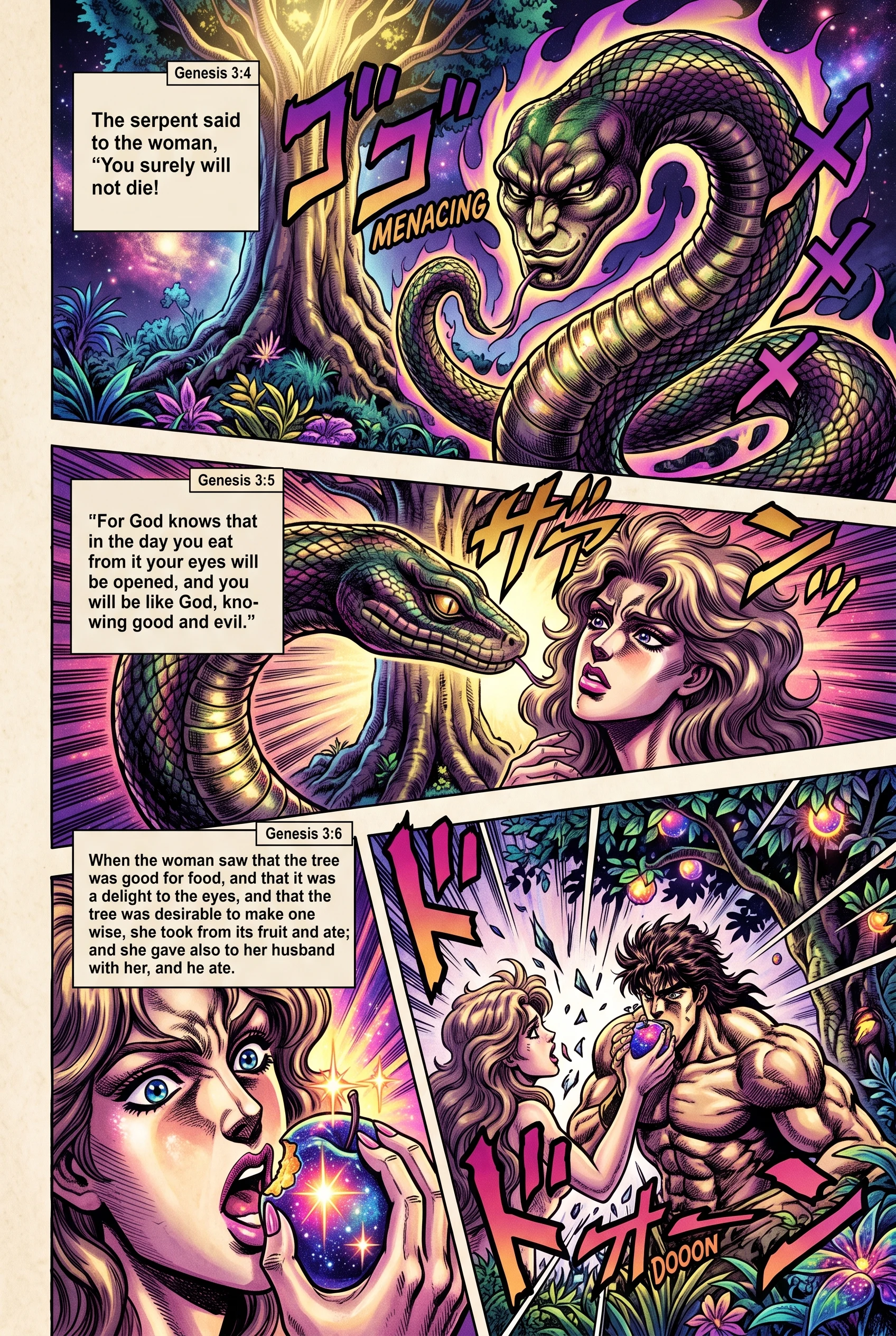 Genesis 3 illustration: The Woman Eats the Forbidden Fruit