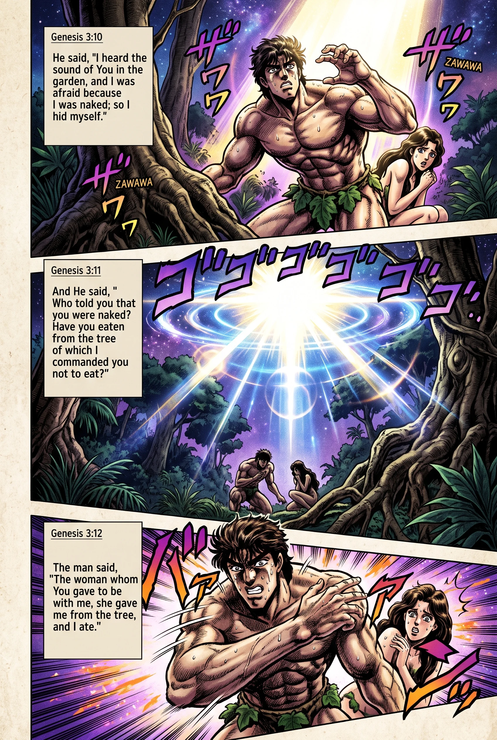 Genesis 3 illustration: Questioned, the Man Blames the Woman
