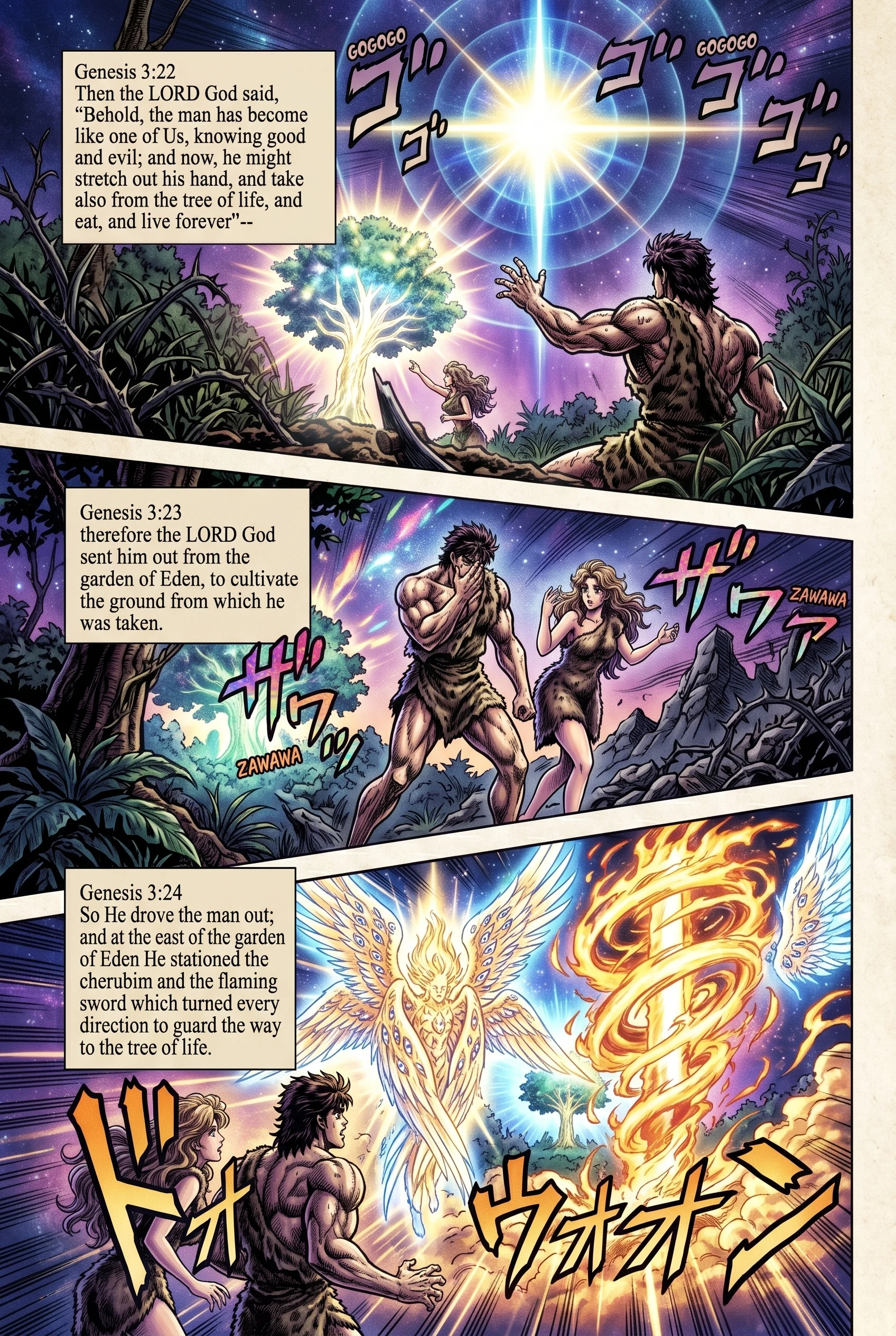 Genesis 3 illustration: Sent Out of Eden; Cherubim Guard