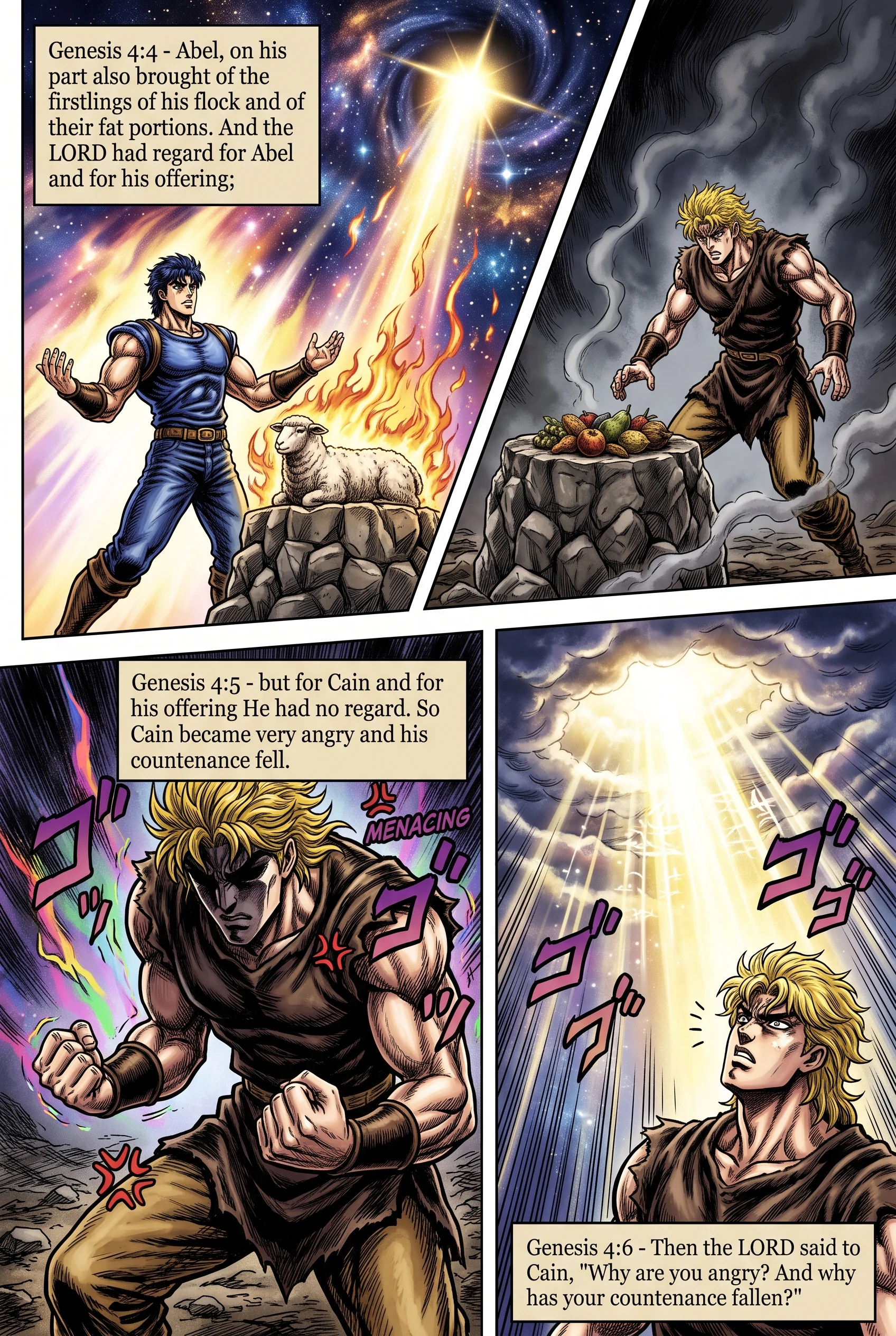 Genesis 4 illustration: God Accepts Abel's Offering, Not Cain's