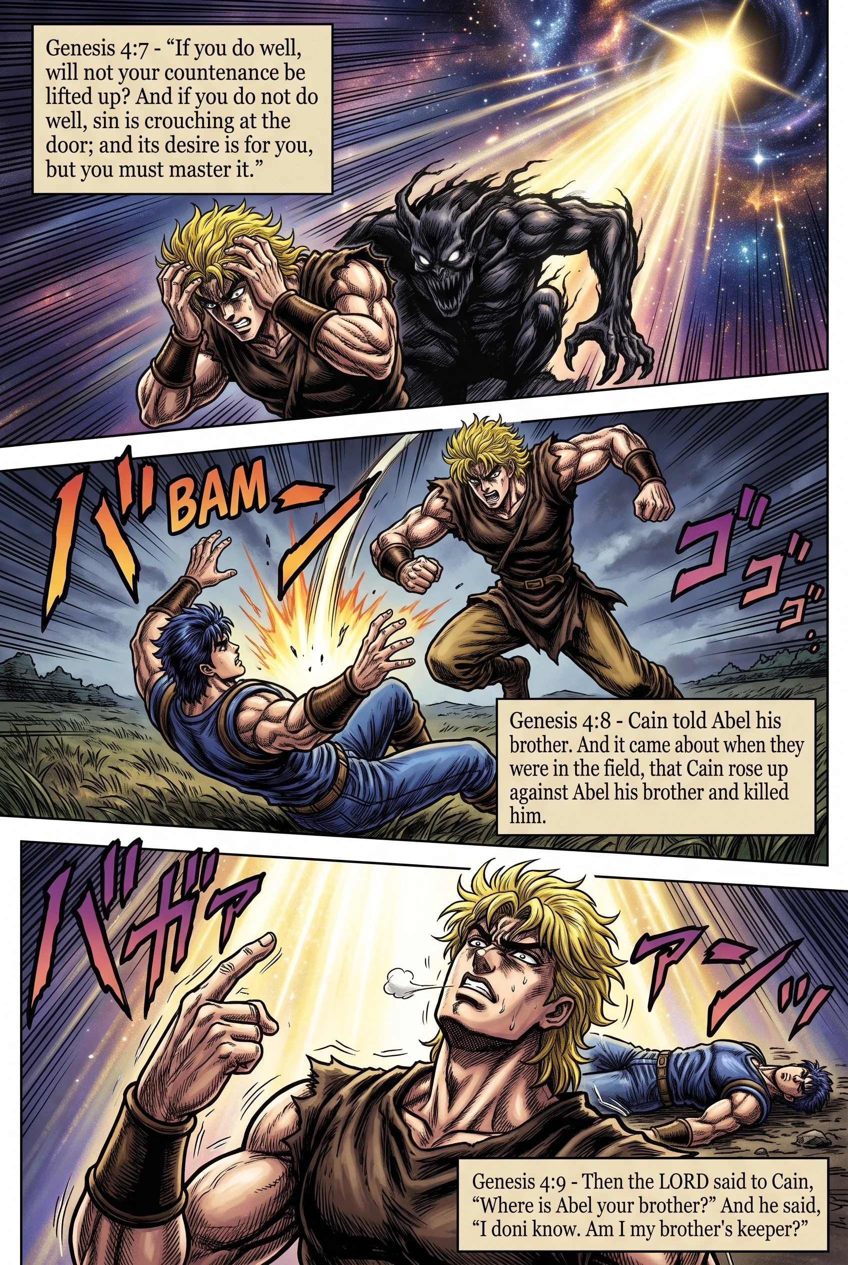 Genesis 4 illustration: Sin Crouches; Cain Kills Abel