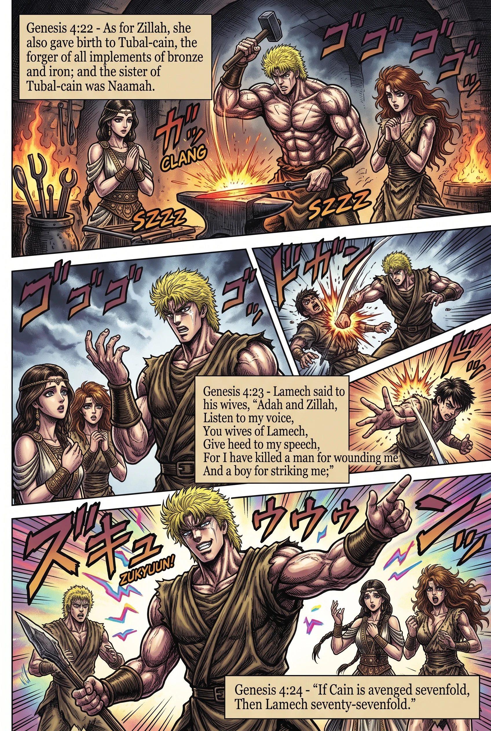 Genesis 4 illustration: Tubal-cain, Naamah, and Lamech's Song