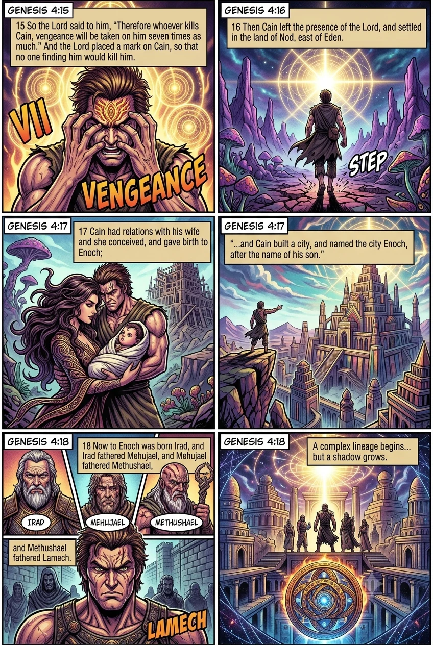 Genesis 4 illustration: Cain's Mark, City, and Genealogy