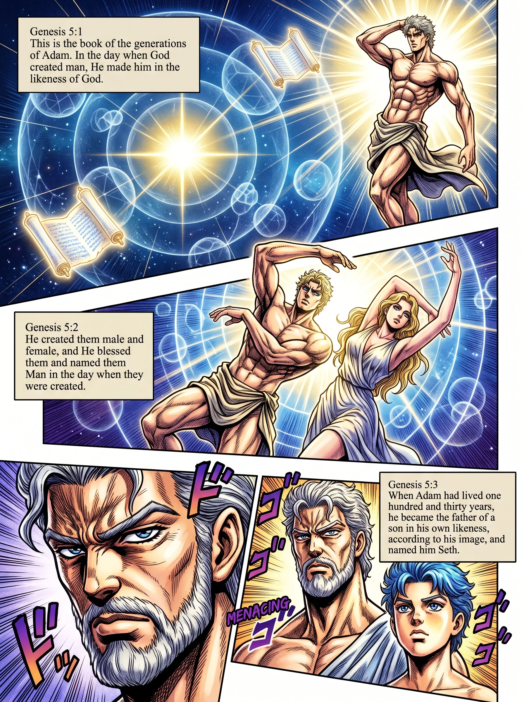 Genesis 5 illustration: Adam Made in God's Likeness; Seth Born