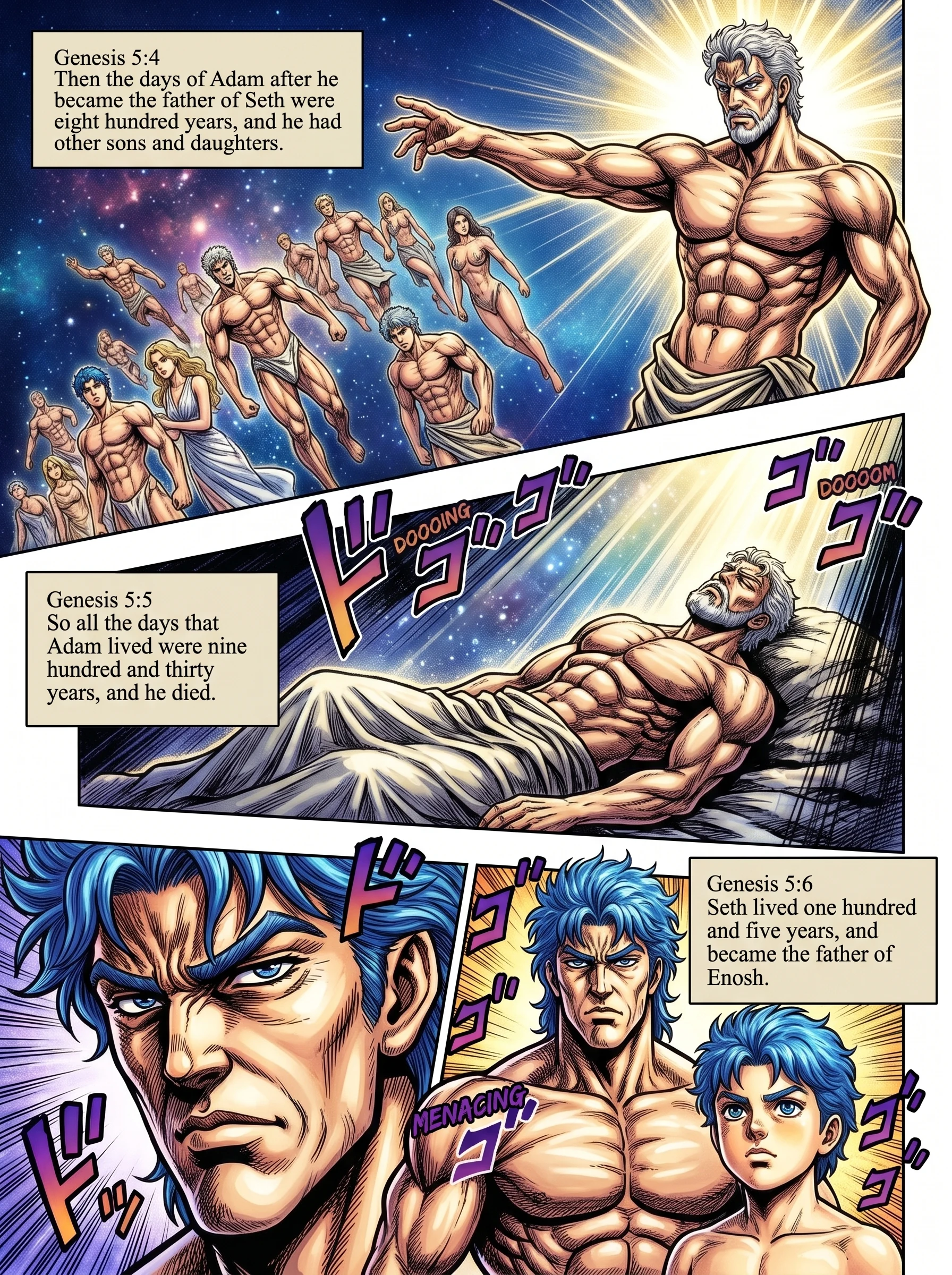Genesis 5 illustration: Adam Dies at 930; Seth Fathers Enosh