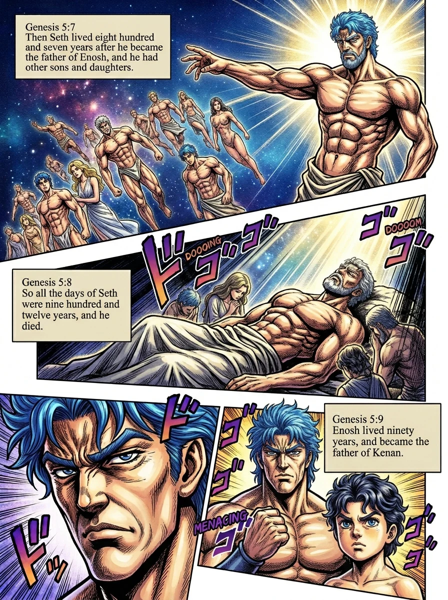 Genesis 5 illustration: Seth Dies at 912; Enosh Fathers Kenan