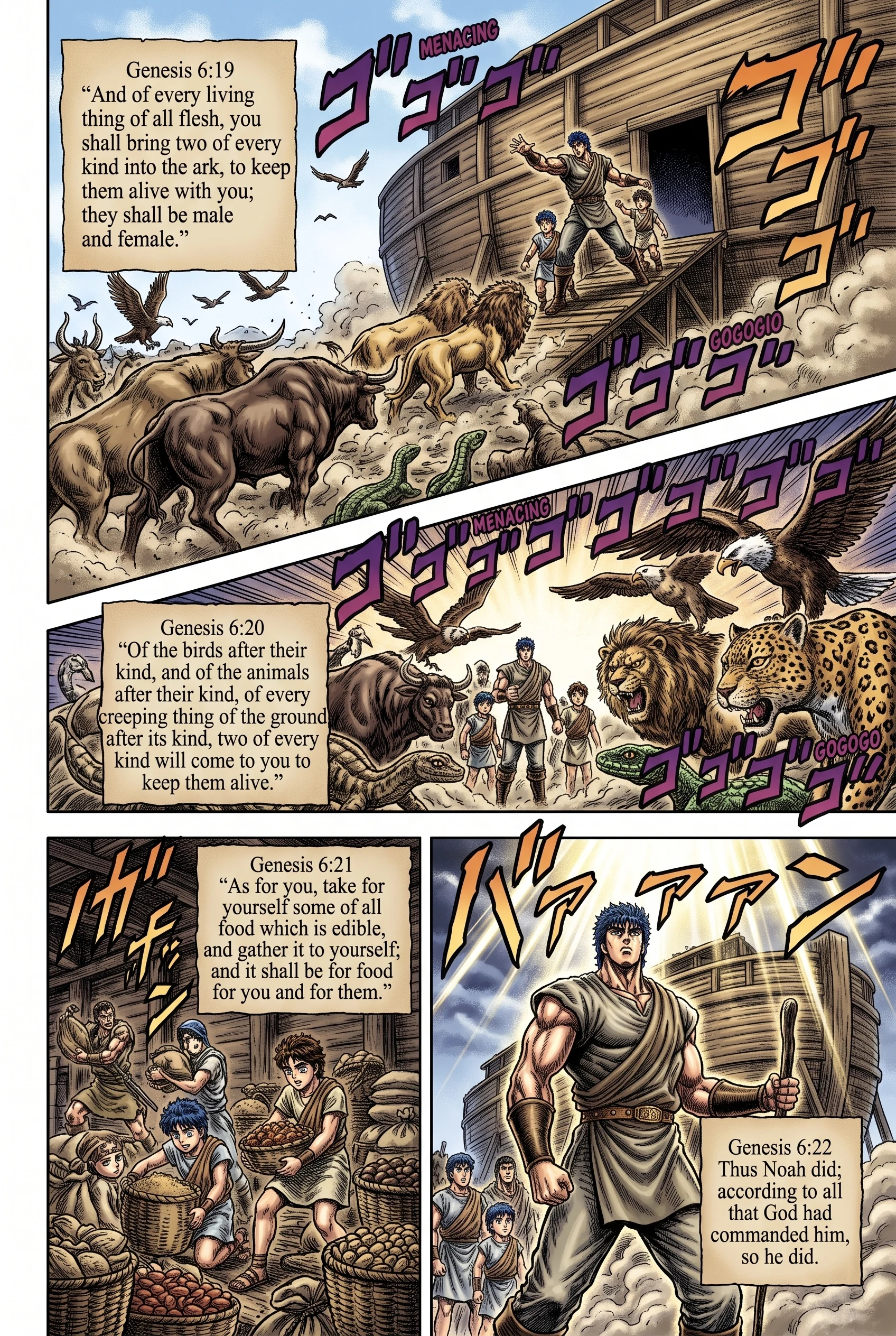 Genesis 6 illustration: Two of Every Kind Enter; Noah Obeys
