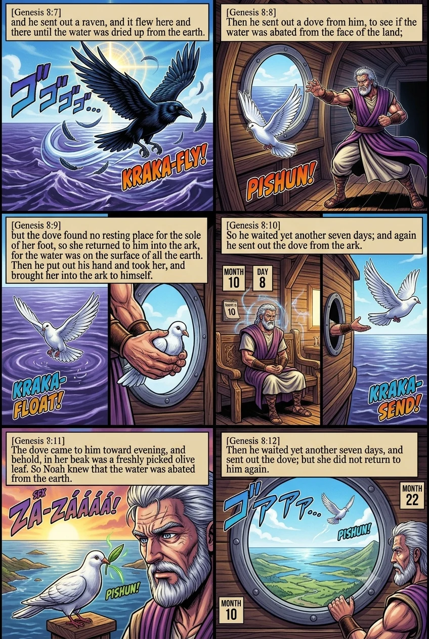 Genesis 8 illustration: The Raven & The Dove