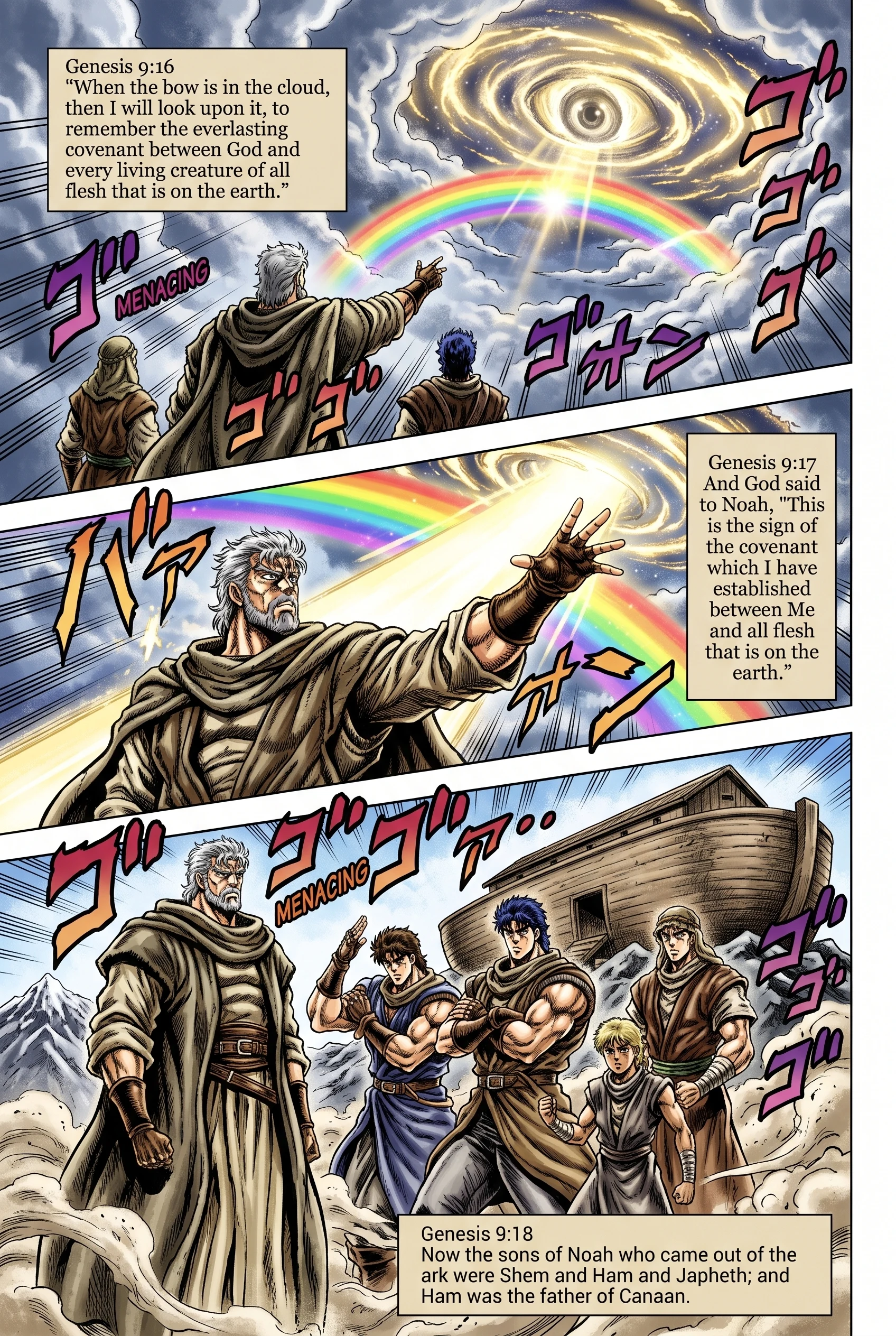 Genesis 9 illustration: The Everlasting Covenant; Noah's Sons Named