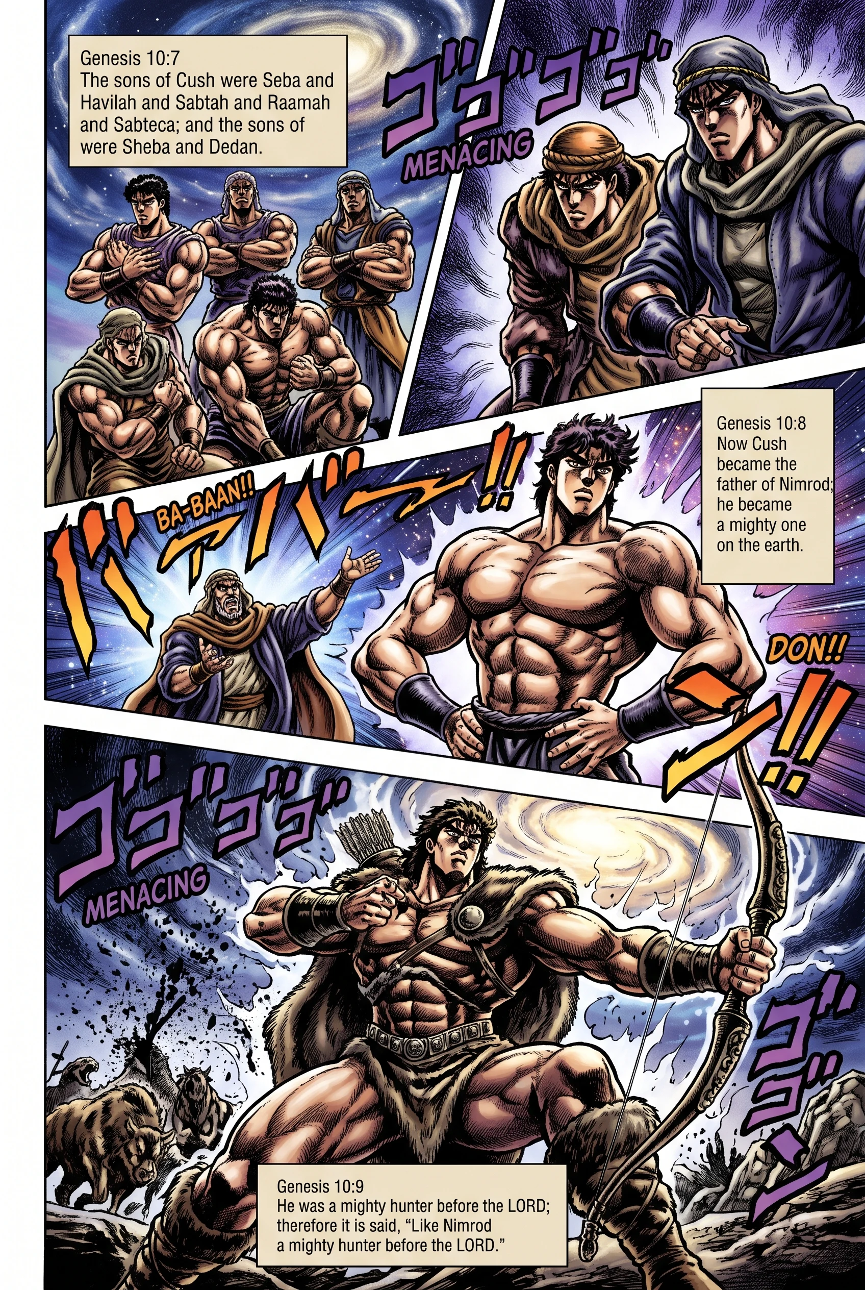 Genesis 10 illustration: Cush's Sons; Nimrod the Mighty Hunter