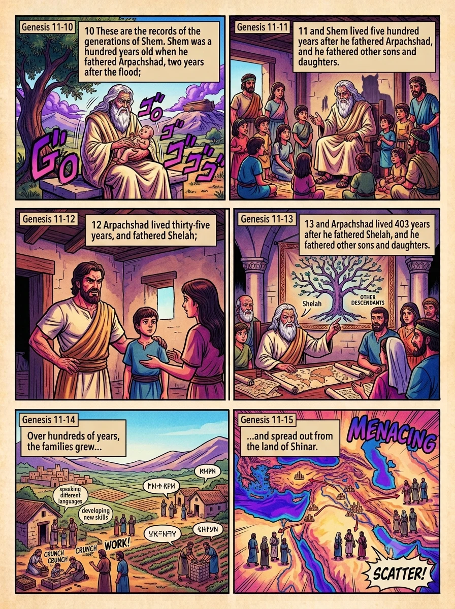 Genesis 11 illustration: Descendants of Shem: Arpachshad to Eber