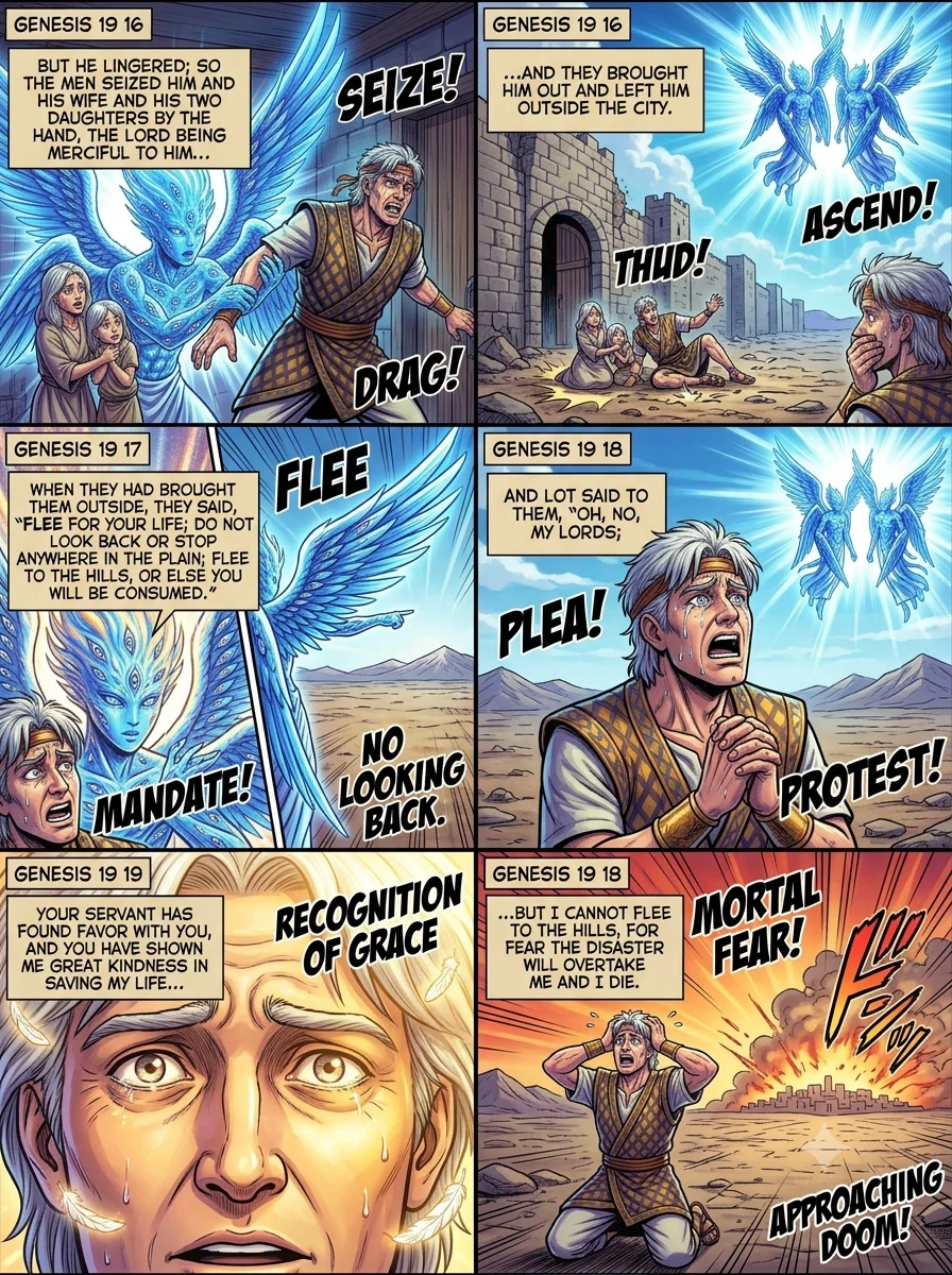 Genesis 19 illustration: Lot Is Led to Safety