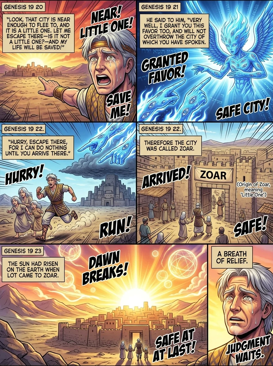 Genesis 19 illustration: Lot Flees to Zoar