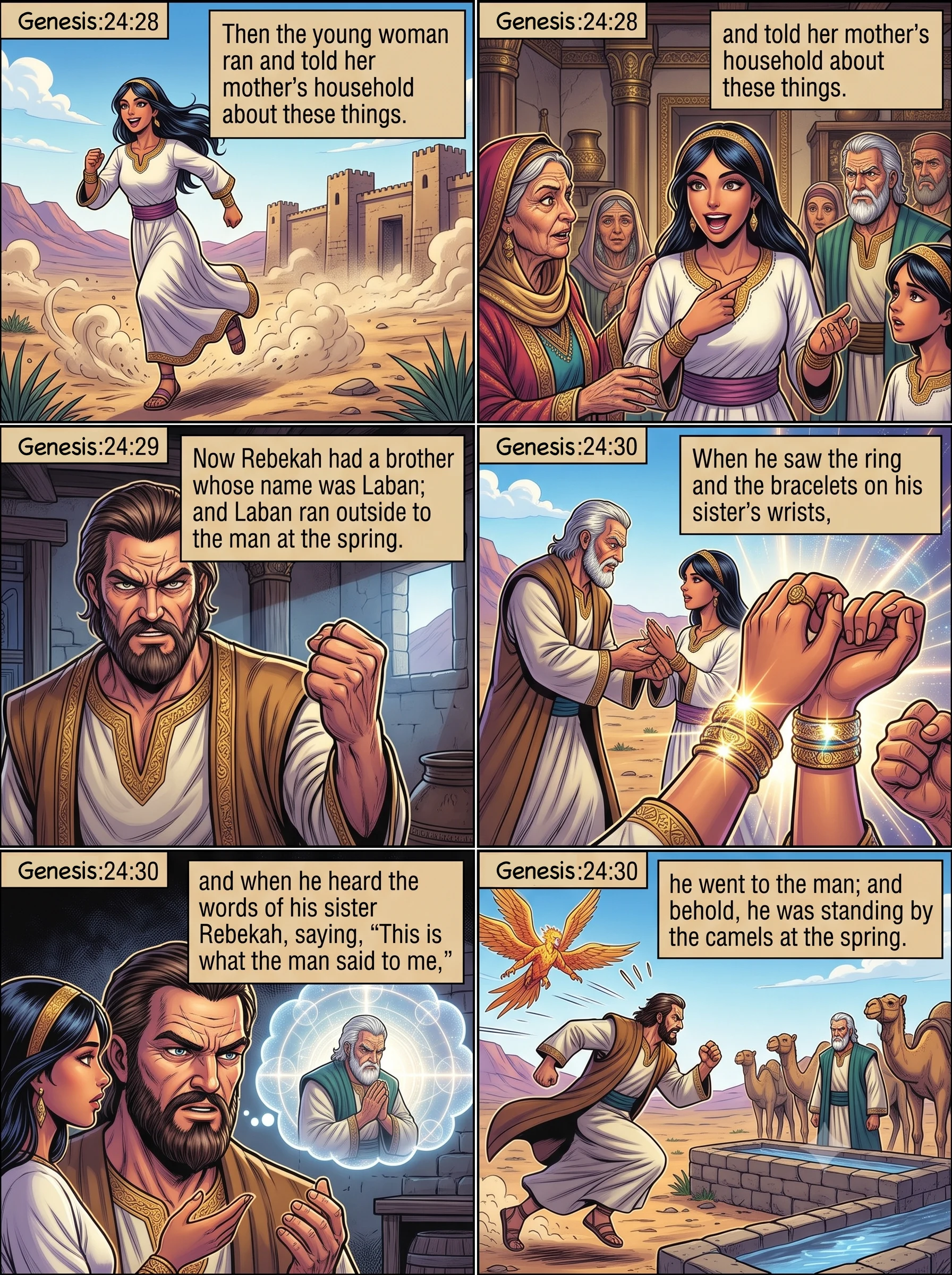 Genesis 24 illustration: Laban Runs to the Spring