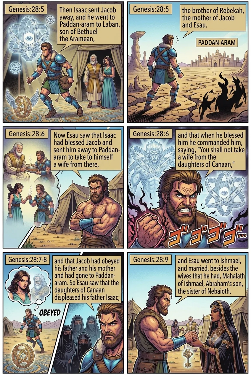 Genesis 28 illustration: Jacob Sent to Paddan-aram