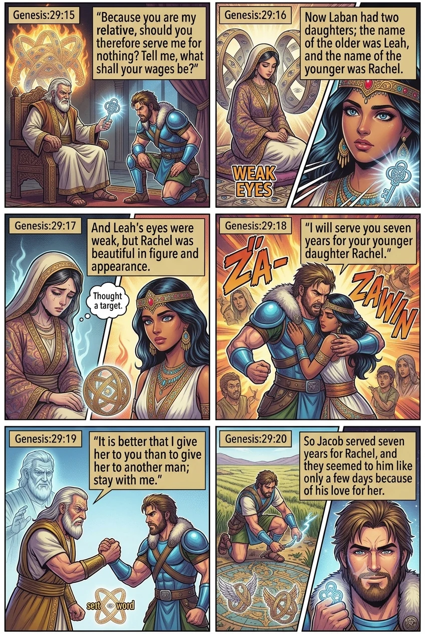 Genesis 29 illustration: Jacob Serves Seven Years for Rachel