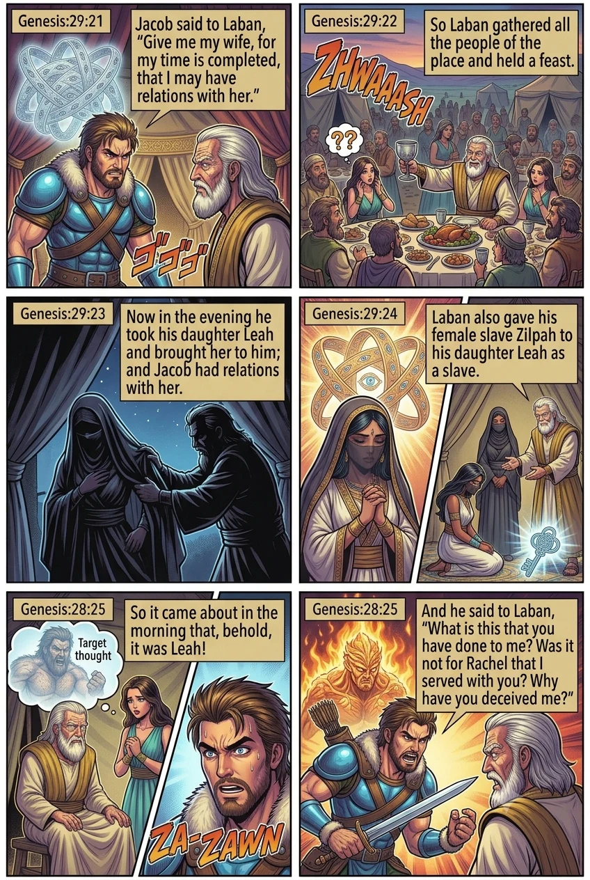 Genesis 29 illustration: Laban Deceives Jacob with Leah