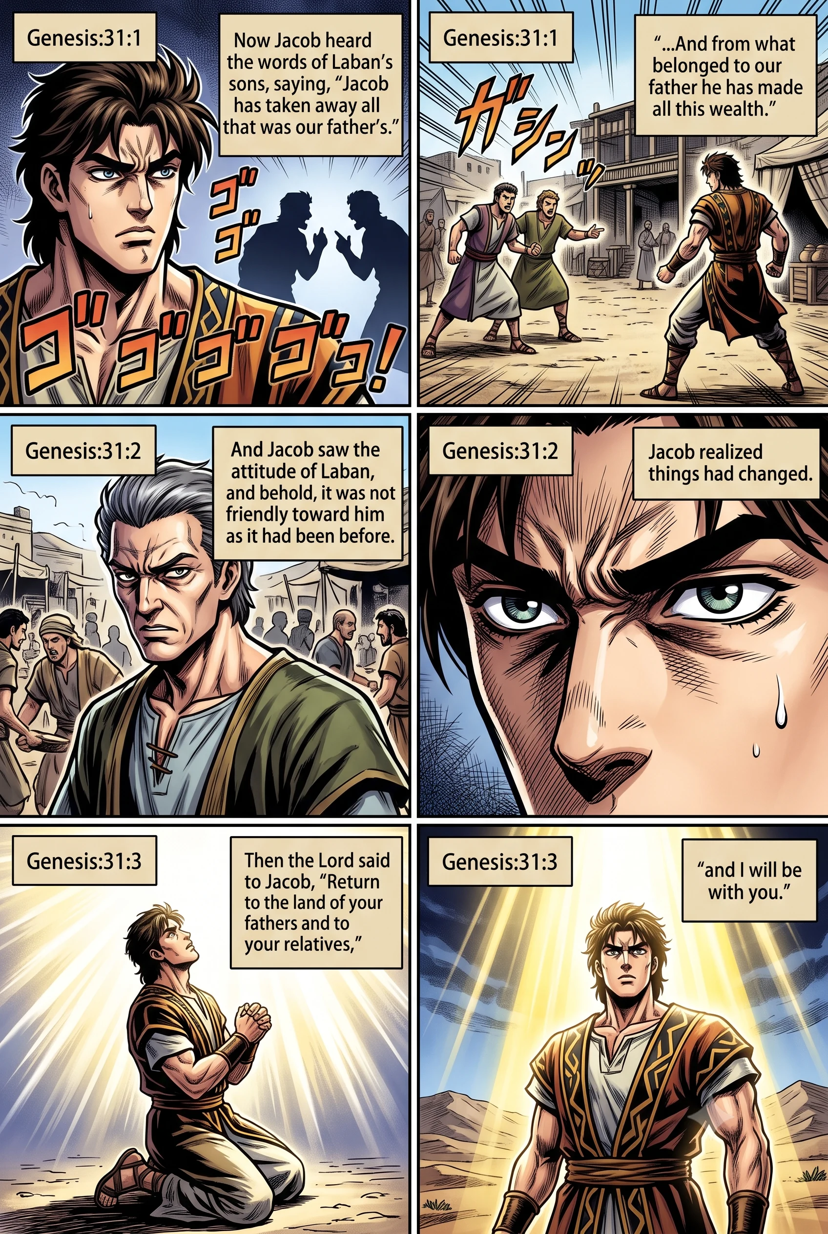 Genesis 31 illustration: Jacob Sees Laban's Change of Heart