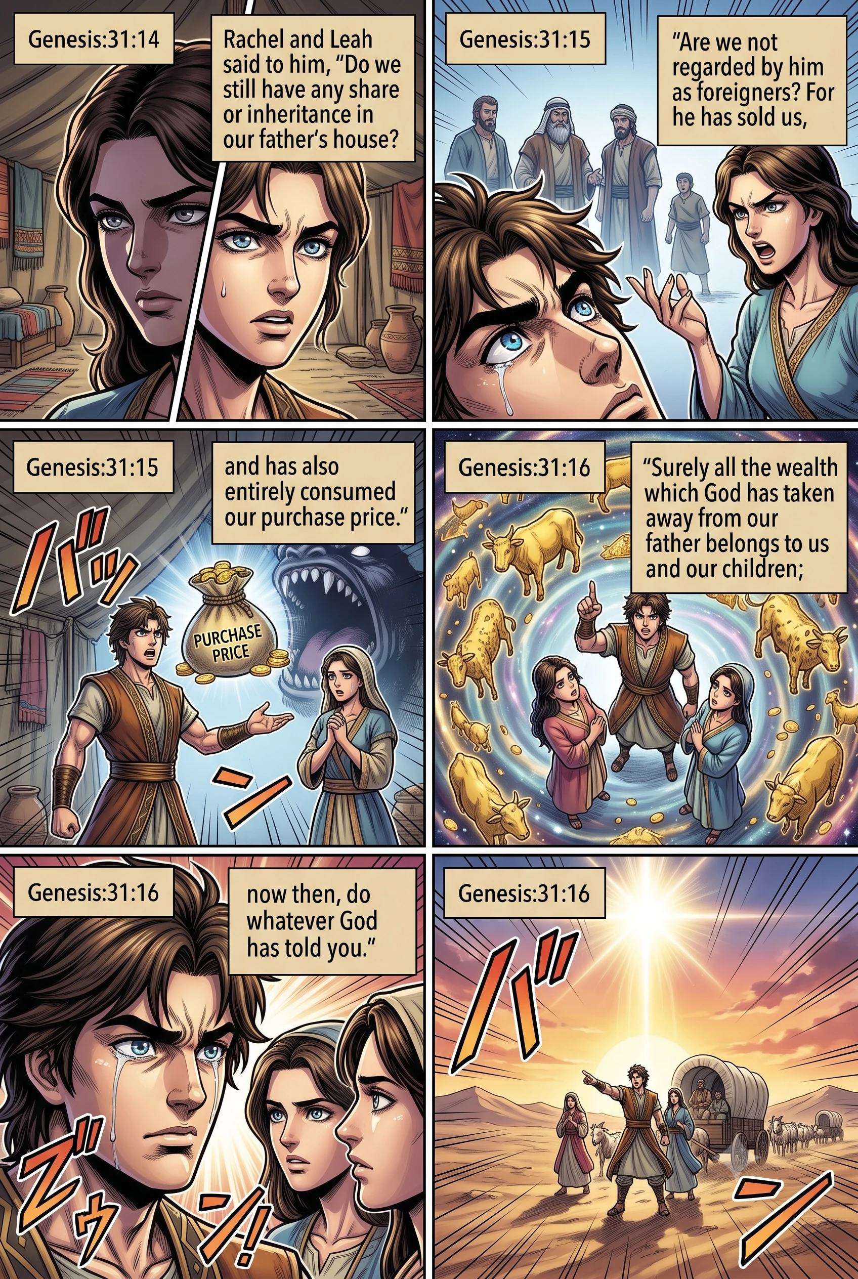 Genesis 31 illustration: Rachel and Leah Agree