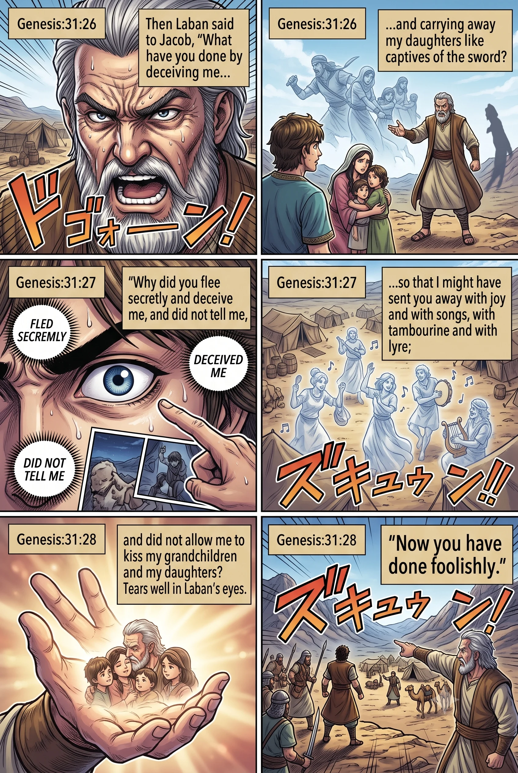 Genesis 31 illustration: Laban Overtakes Jacob