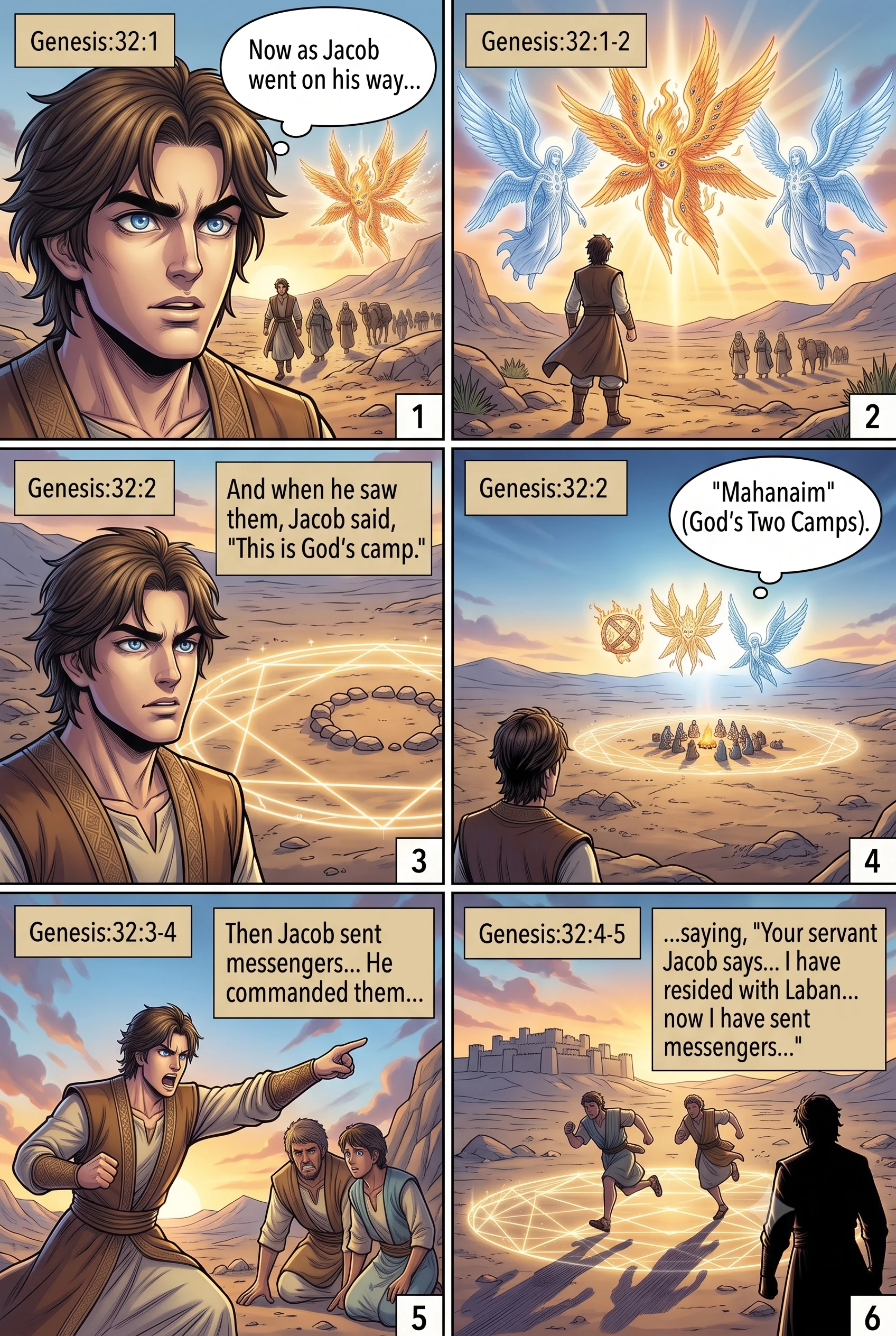 Genesis 32 illustration: Jacob Meets the Angels of God